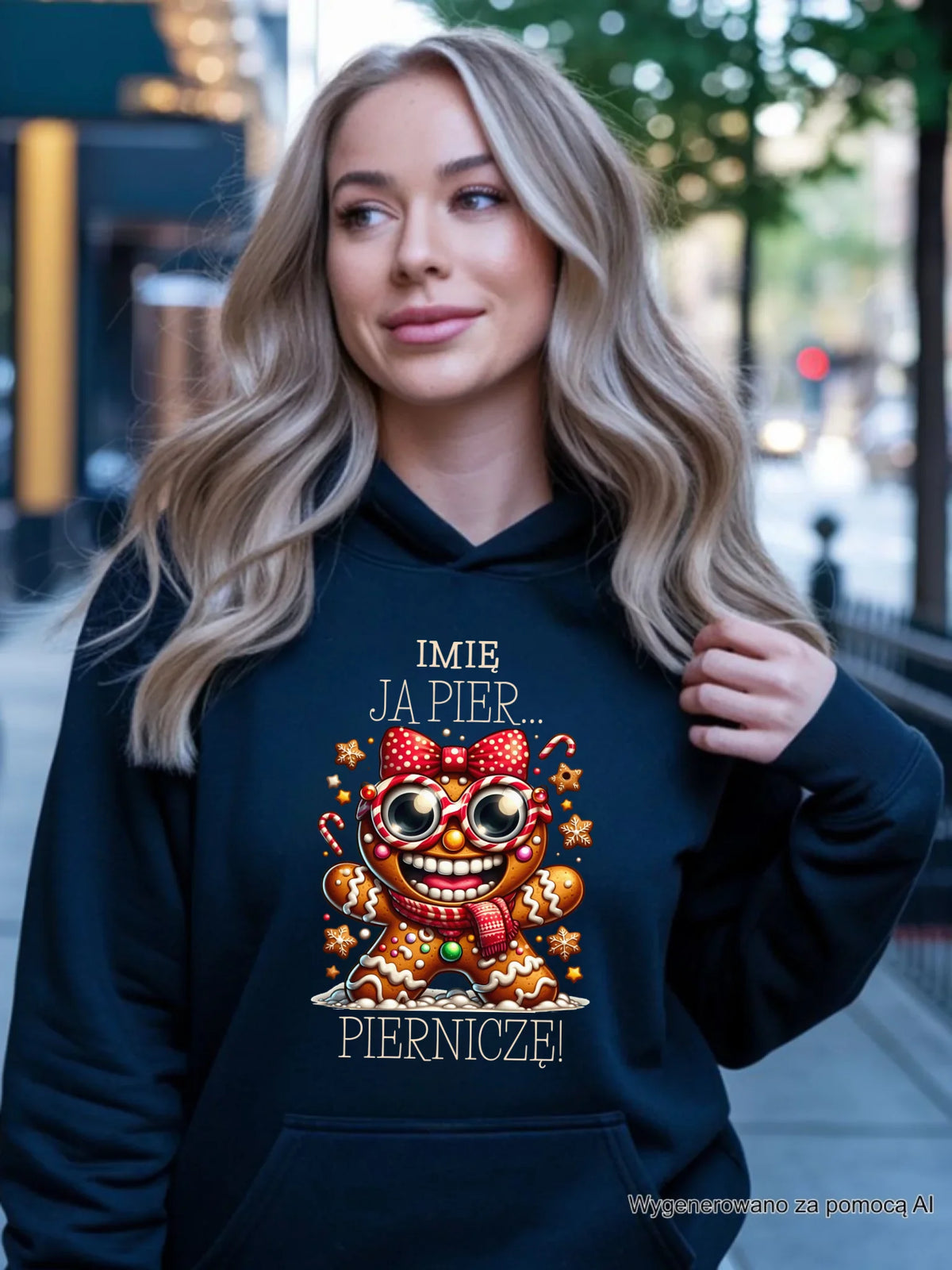Bluza damska z kapturem świąteczna - Babeczka Ja pierniczę - personalizowana BN95