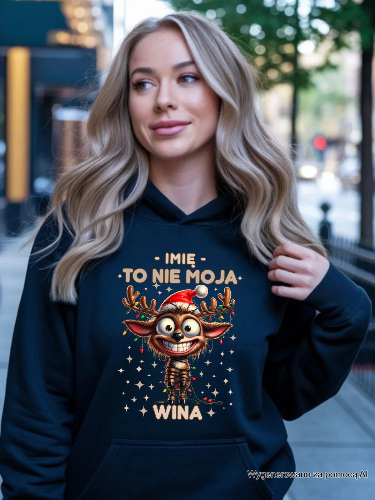 Bluza damska z kapturem świąteczna - Renifer To nie moja wina - personalizowana BN93