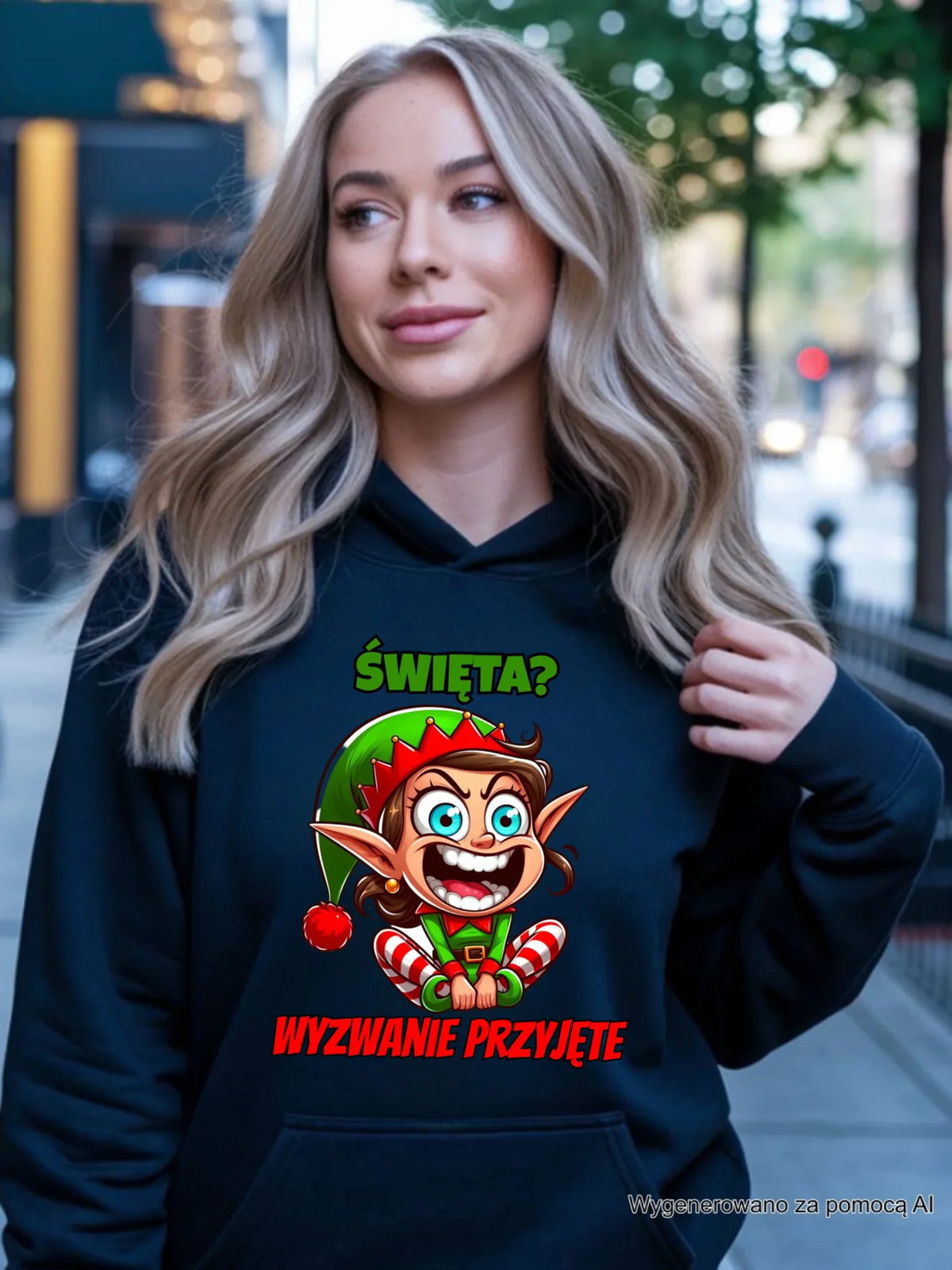 Bluza damska z kapturem świąteczna - Skrzat Wyzwanie przyjęte BN100