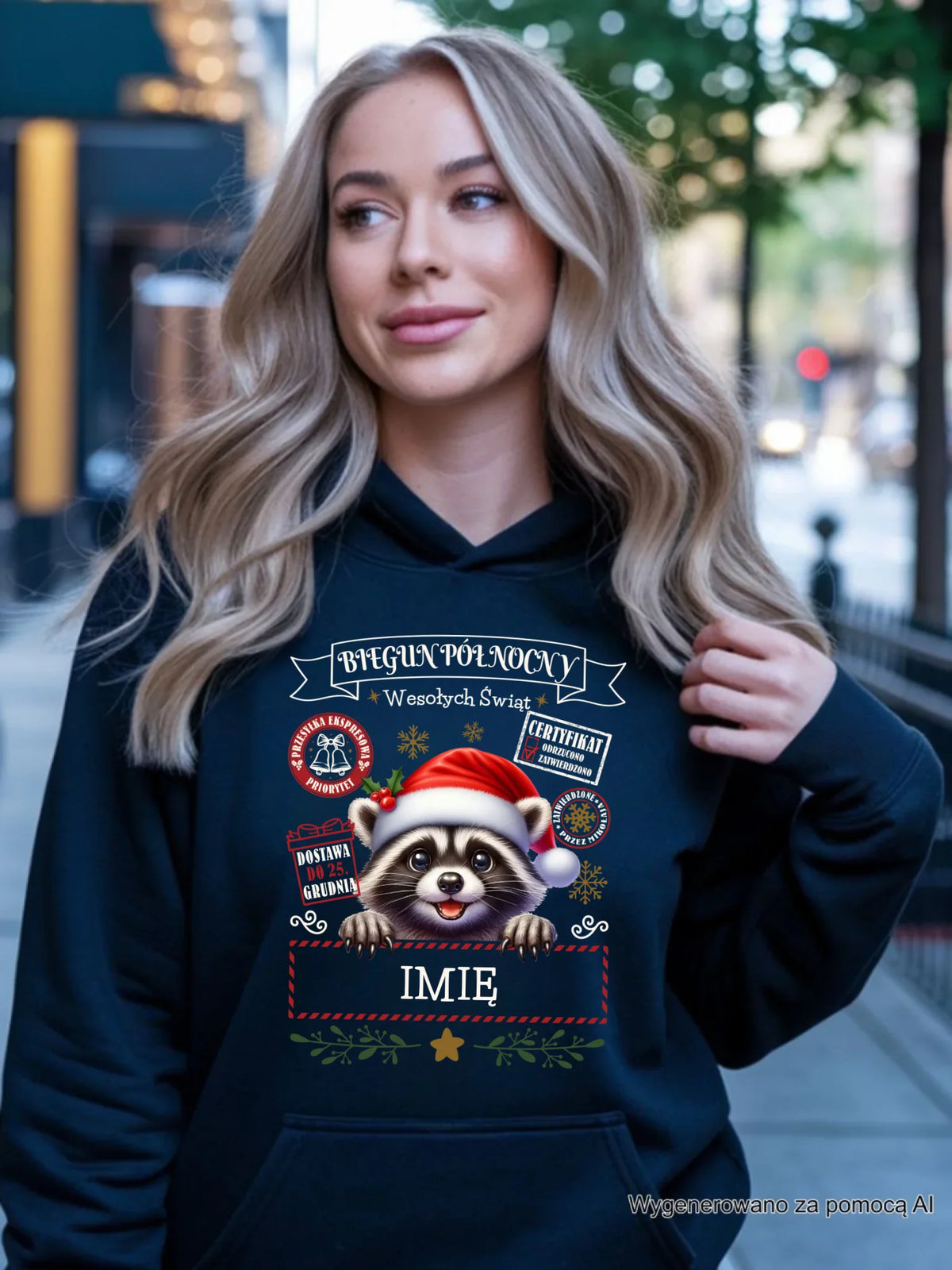 Bluza damska z kapturem świąteczna - Szop Paczka od Mikołaja - personalizowana BN145