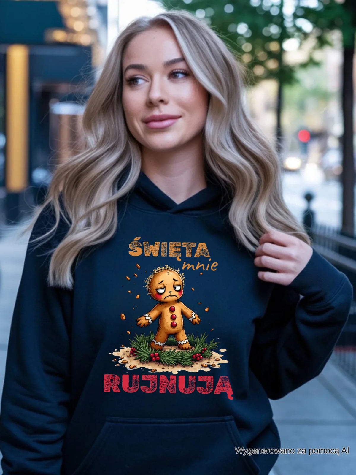 Bluza damska z kapturem świąteczna - Piernik Święta mnie rujnują BN143