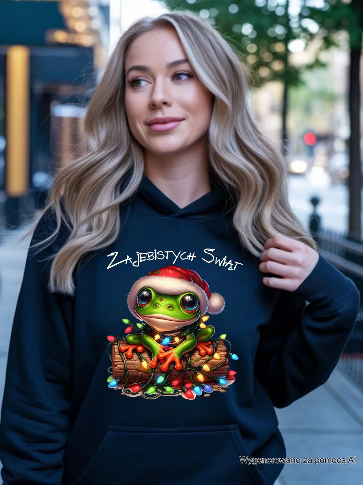 Bluza damska z kapturem świąteczna - Żaba - Żajebistych Świąt BN106
