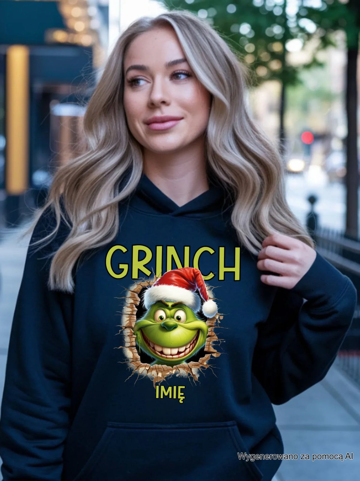 Bluza damska z kapturem świąteczna - Grinch - personalizowana BN112