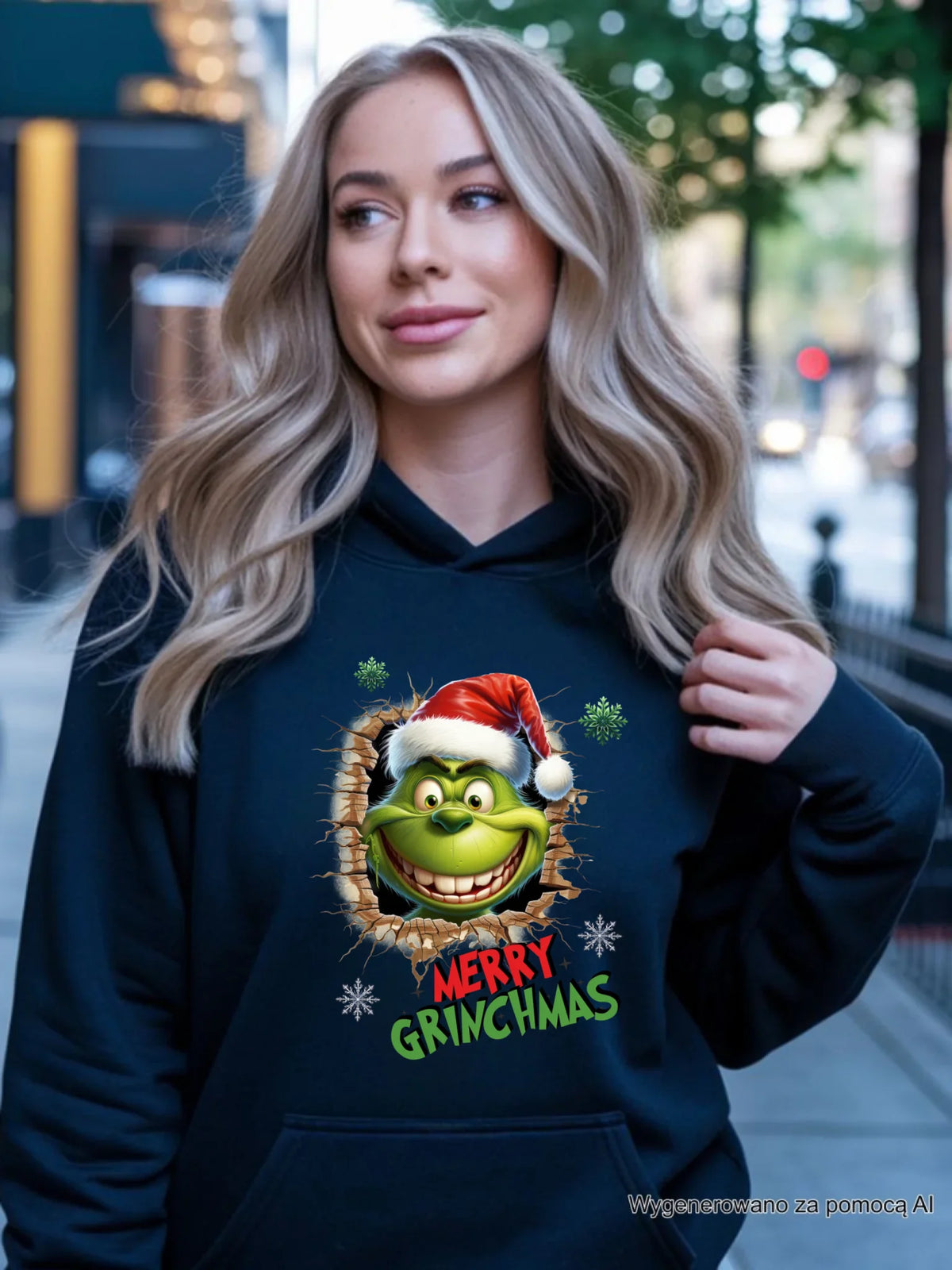 Bluza damska z kapturem świąteczna - Grinch - Merry Grinchmas BN113