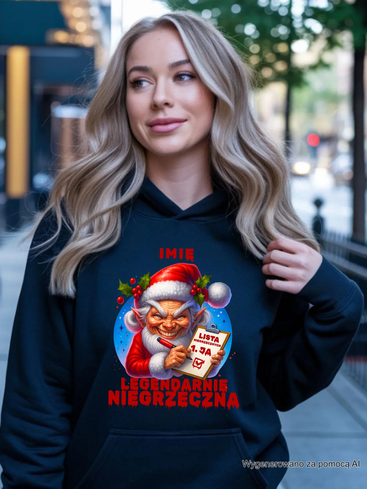 Bluza damska z kapturem świąteczna - Legendarnie niegrzeczna - personalizowana BN122