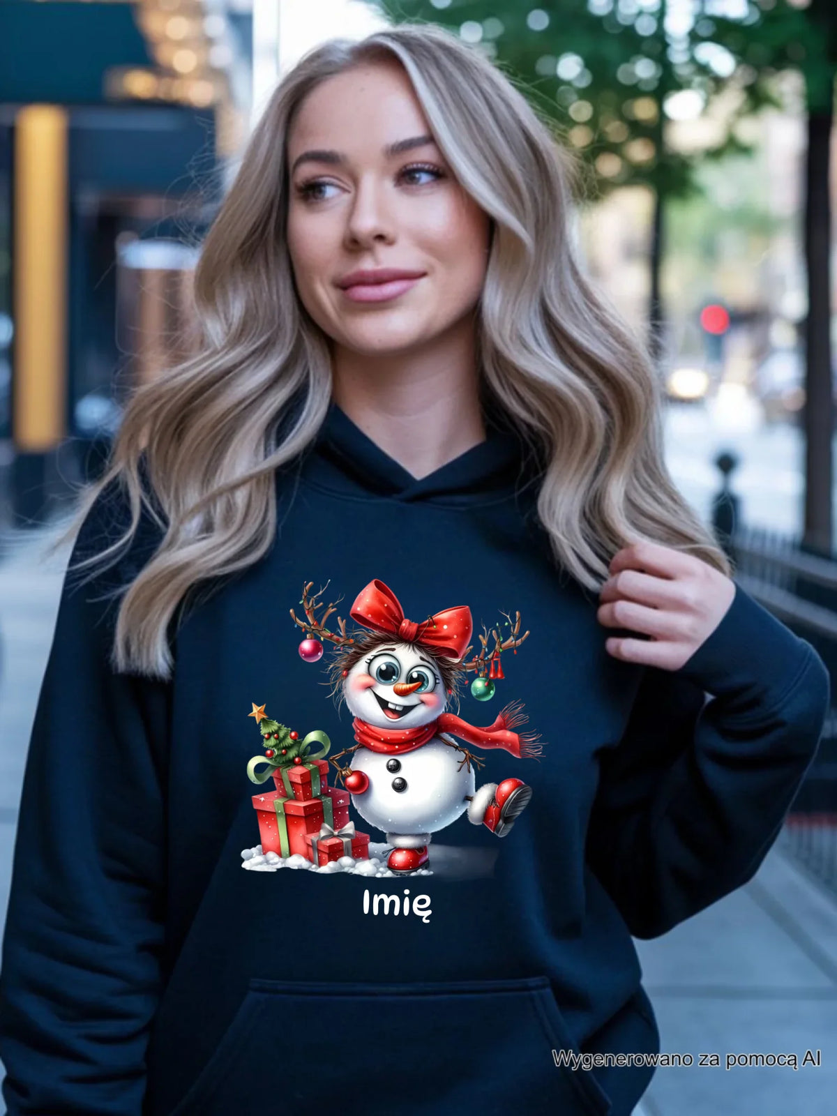 Bluza damska z kapturem świąteczna - Bałwanek - personalizowana BN123
