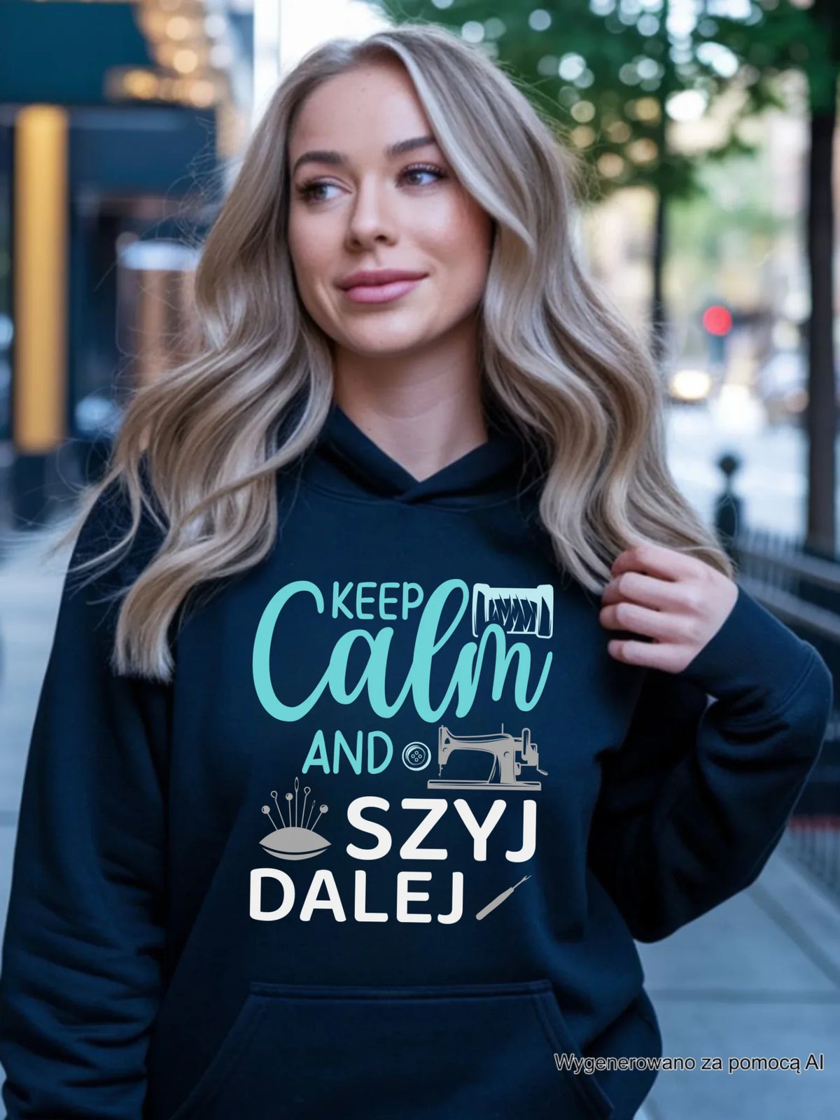 Bluza damska z kapturem szyciowa dla krawcowej - KEEP CALM and SZYJ DALEJ HS31