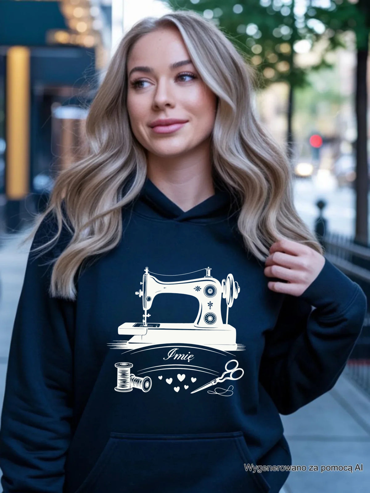 Bluza damska z kapturem szyciowa dla krawcowej - Maszyna vintage- personalizowana HS34