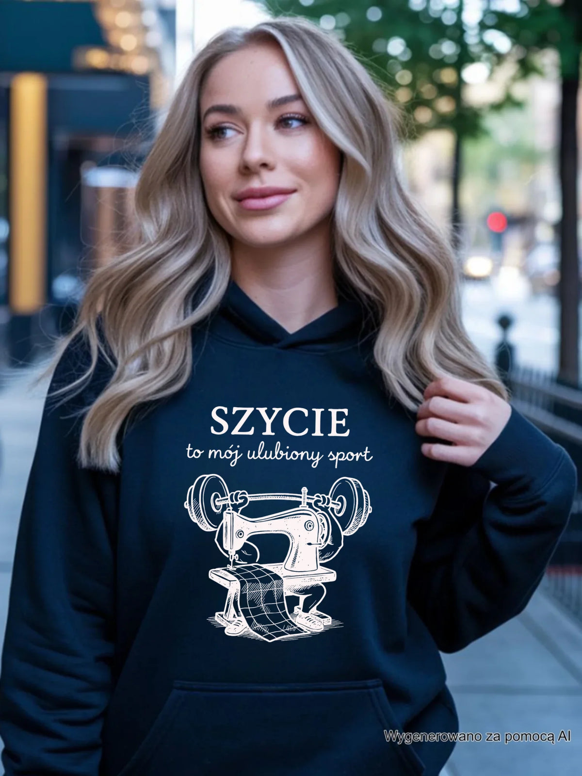 Bluza damska z kapturem szyciowa dla krawcowej - Szycie to mój ulubiony sport HS23