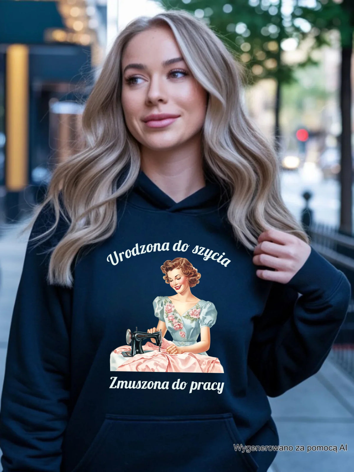 Bluza damska z kapturem szyciowa dla krawcowej - Urodzona do szycia HS18