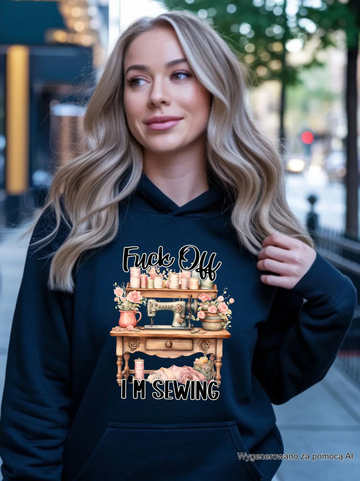 Bluza damska z kapturem szyciowa dla krawcowej - Fck off im sewing HS16