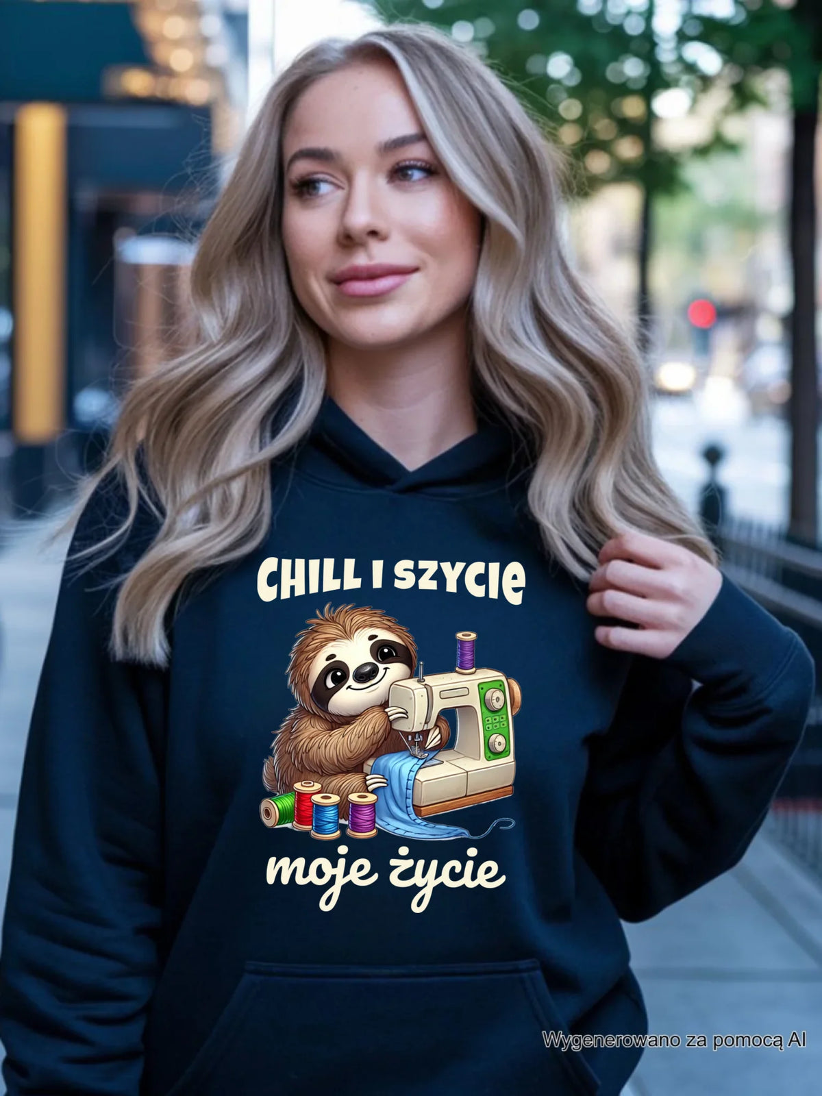 Bluza damska z kapturem szyciowa dla krawcowej - Chill i szycie moje życie HS17