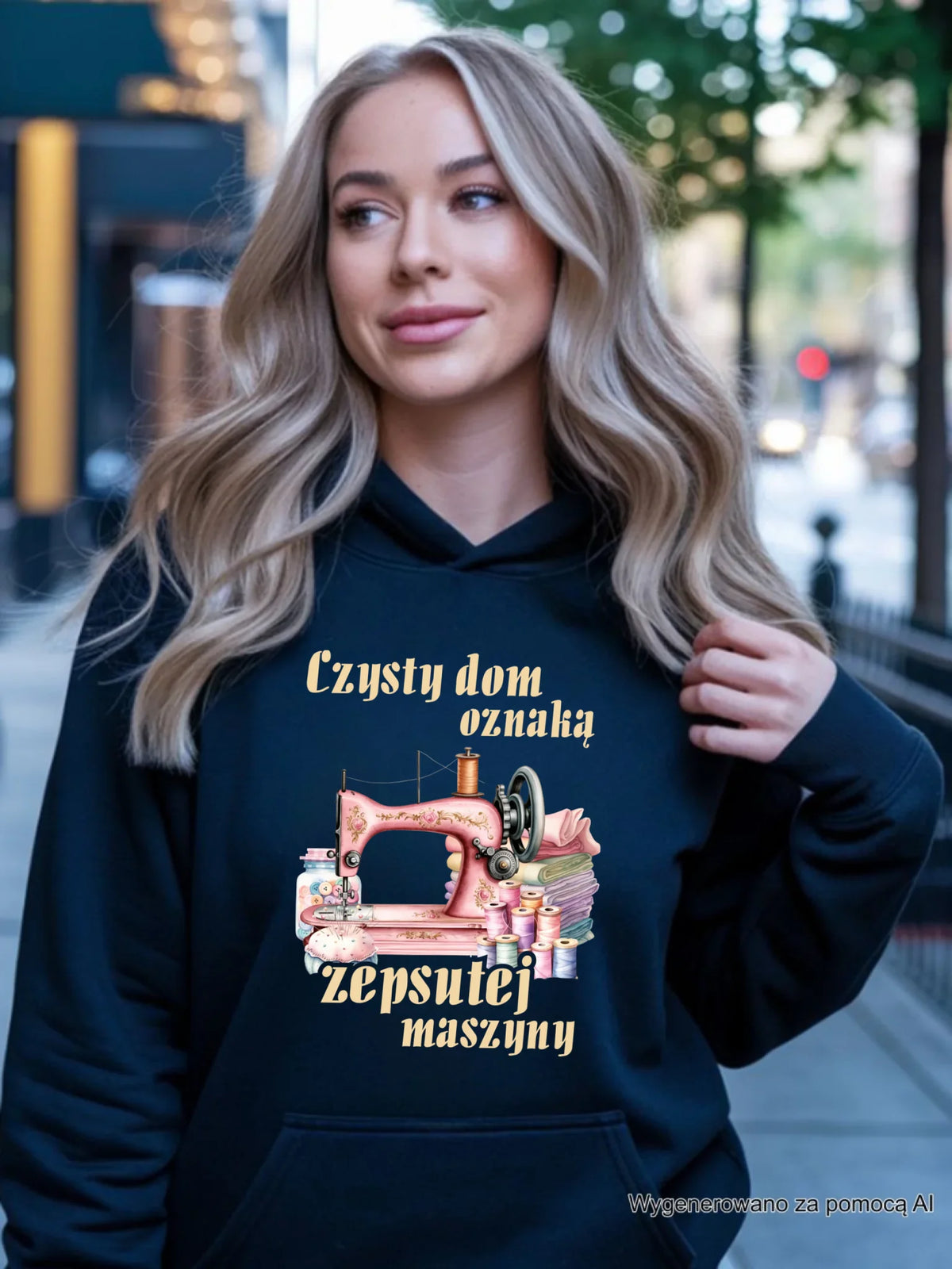 Bluza damska z kapturem szyciowa dla krawcowej - Czysty dom oznaką zepsutej maszyny HS15