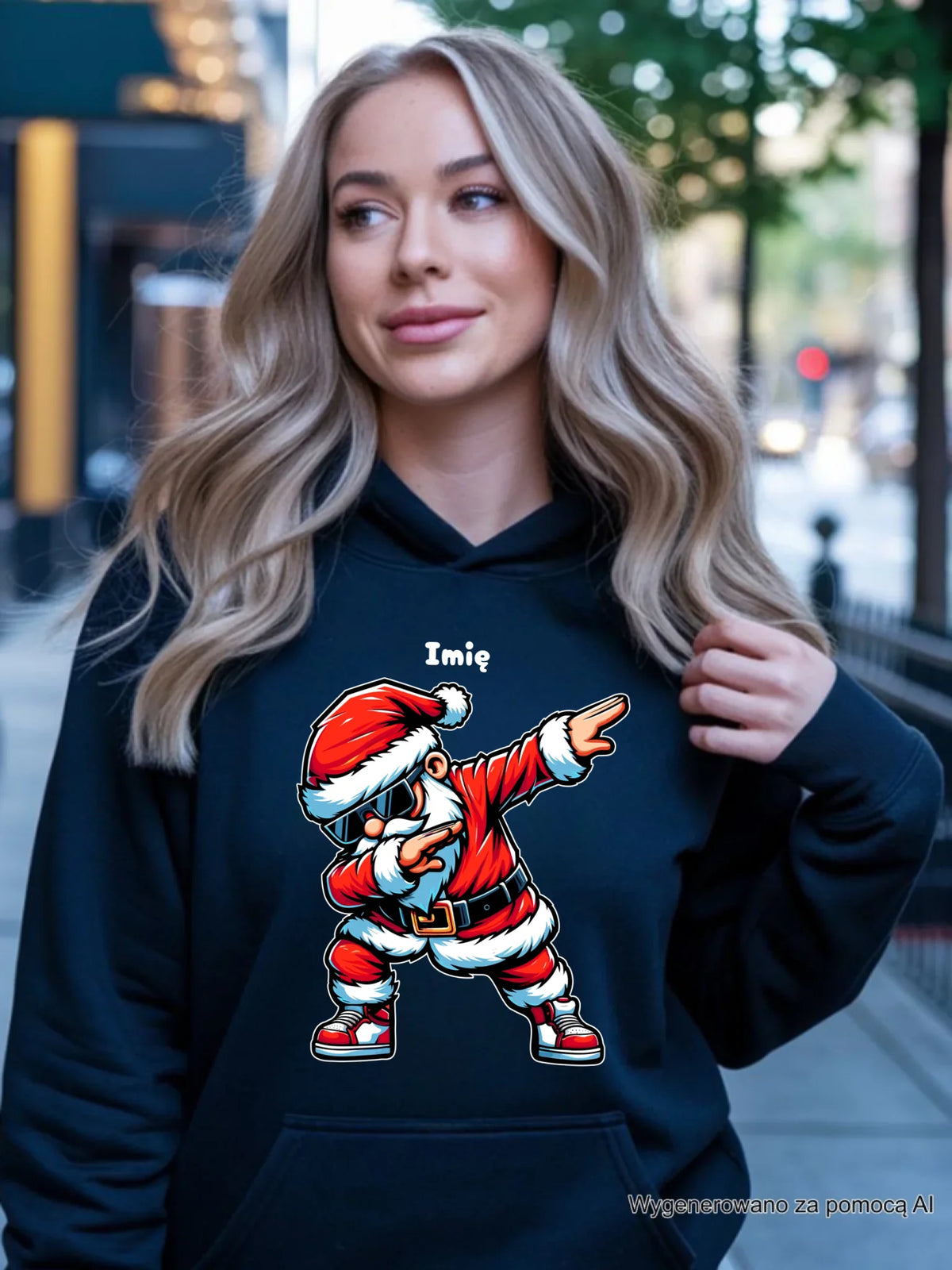 Bluza damska z kapturem świąteczna - Mikołaj - na Mikołajki - personalizowana BN136