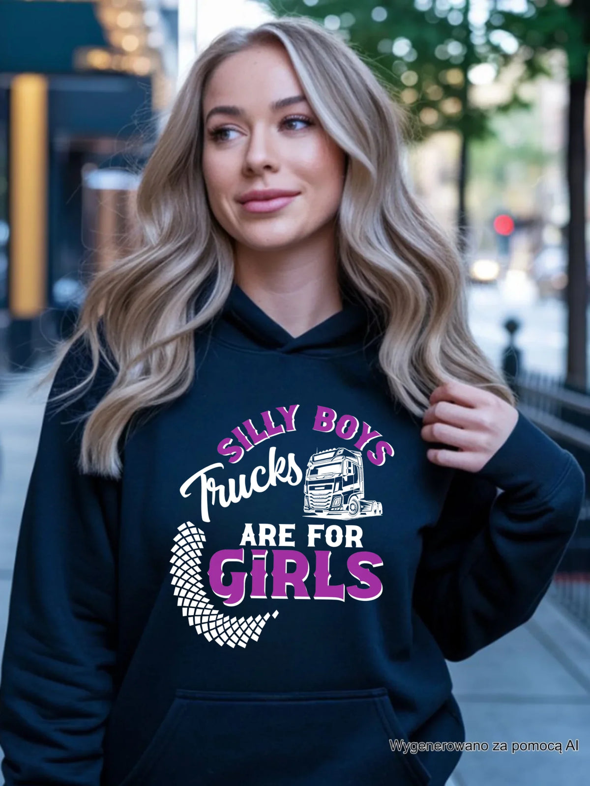 Bluza damska z kapturem - kierowca ciężarówki - Silly boys trucks are for girls ZKT11