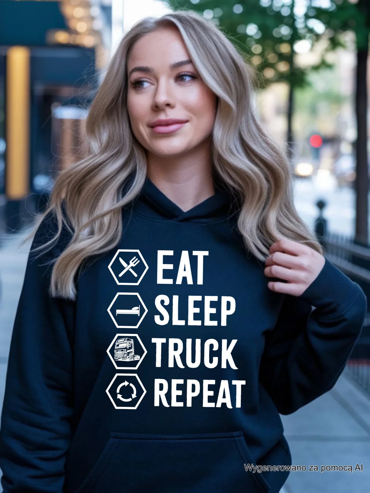 Bluza damska z kapturem dla kierowcy ciężarówki - Eat Sleep Truck Repeat ZKT05