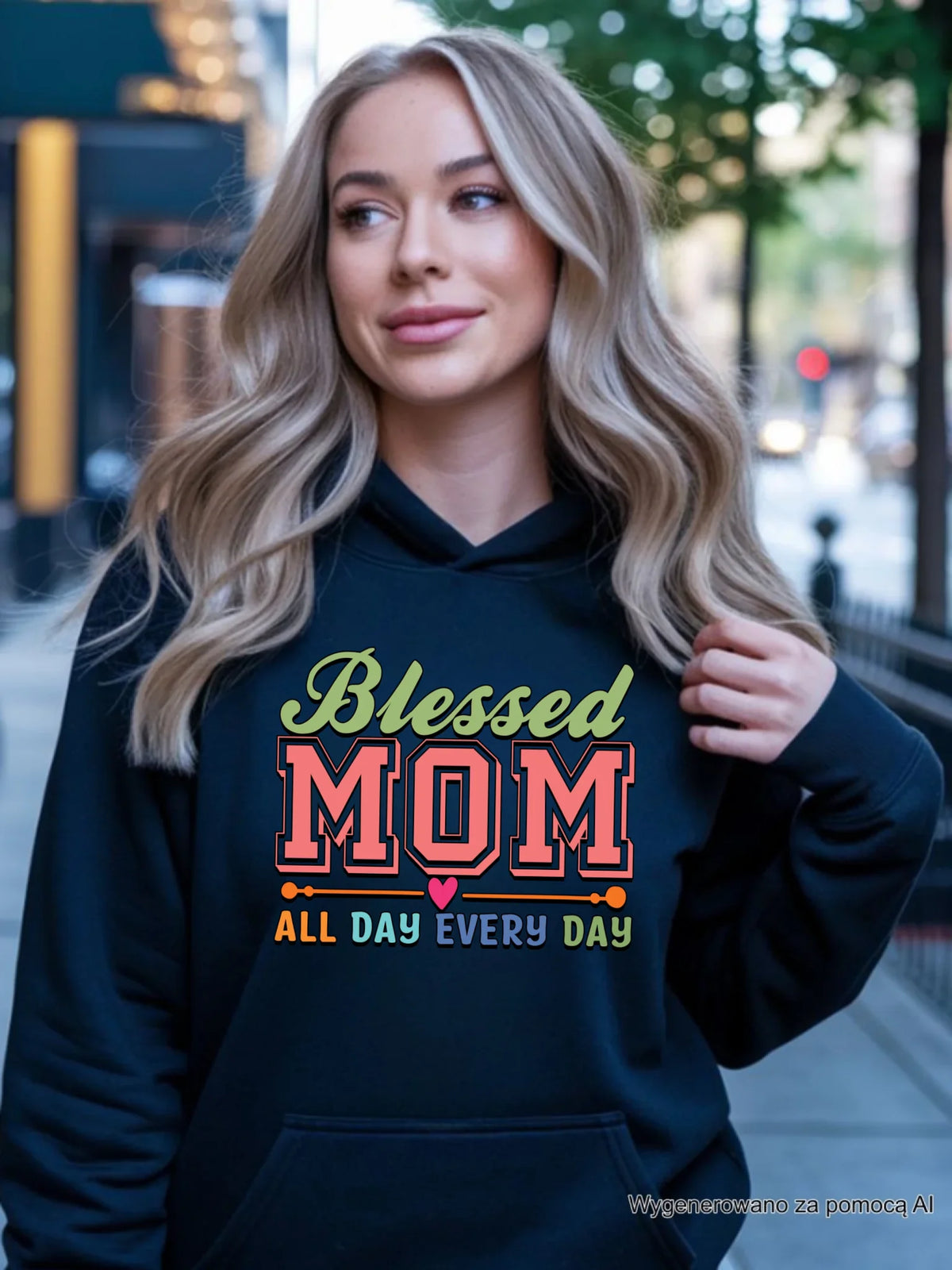 Bluza z kapturem dla mamy dla mamy - Blessed mom all day every day DM36