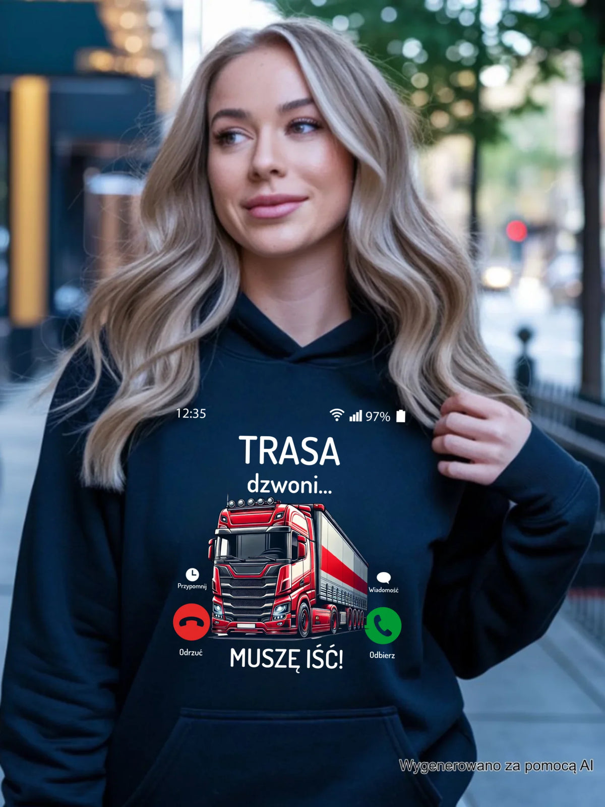 Bluza damska z kapturem dla zawodowego kierowcy - Trasa dzwoni muszę iść ZKT03
