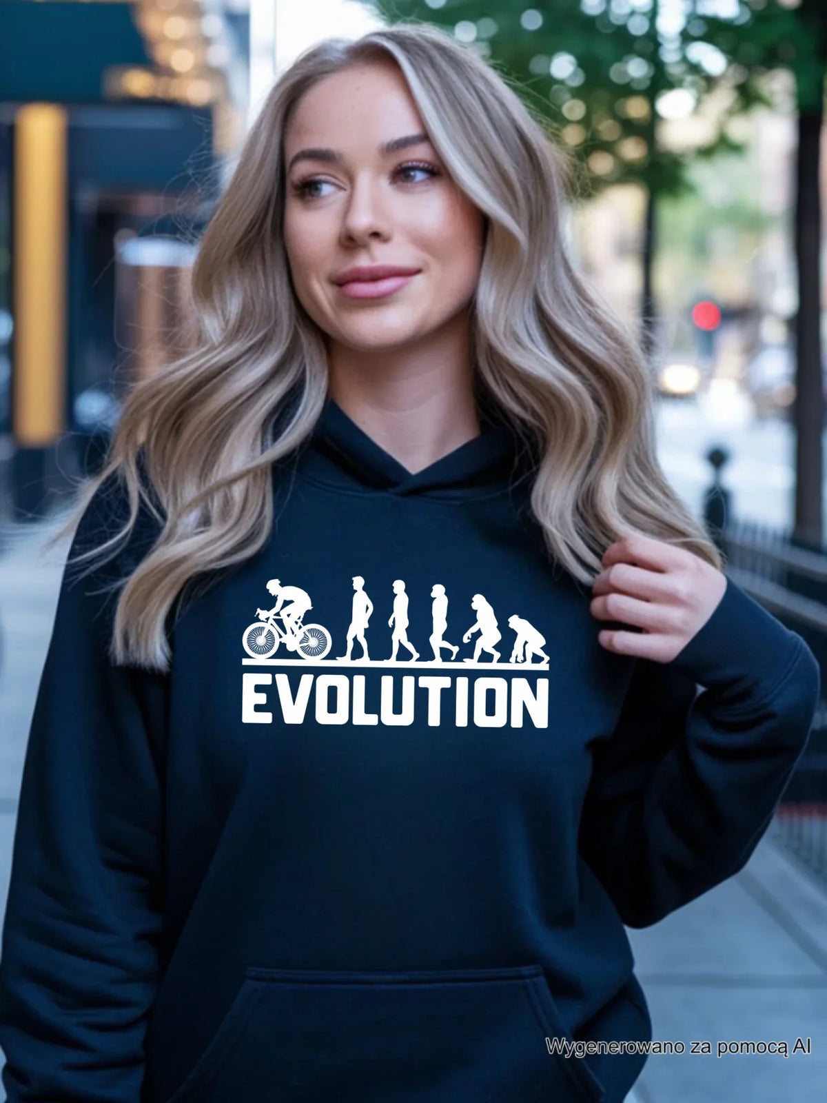 Bluza damska z kapturem na rower - Ewolucja rowerzysty HR04