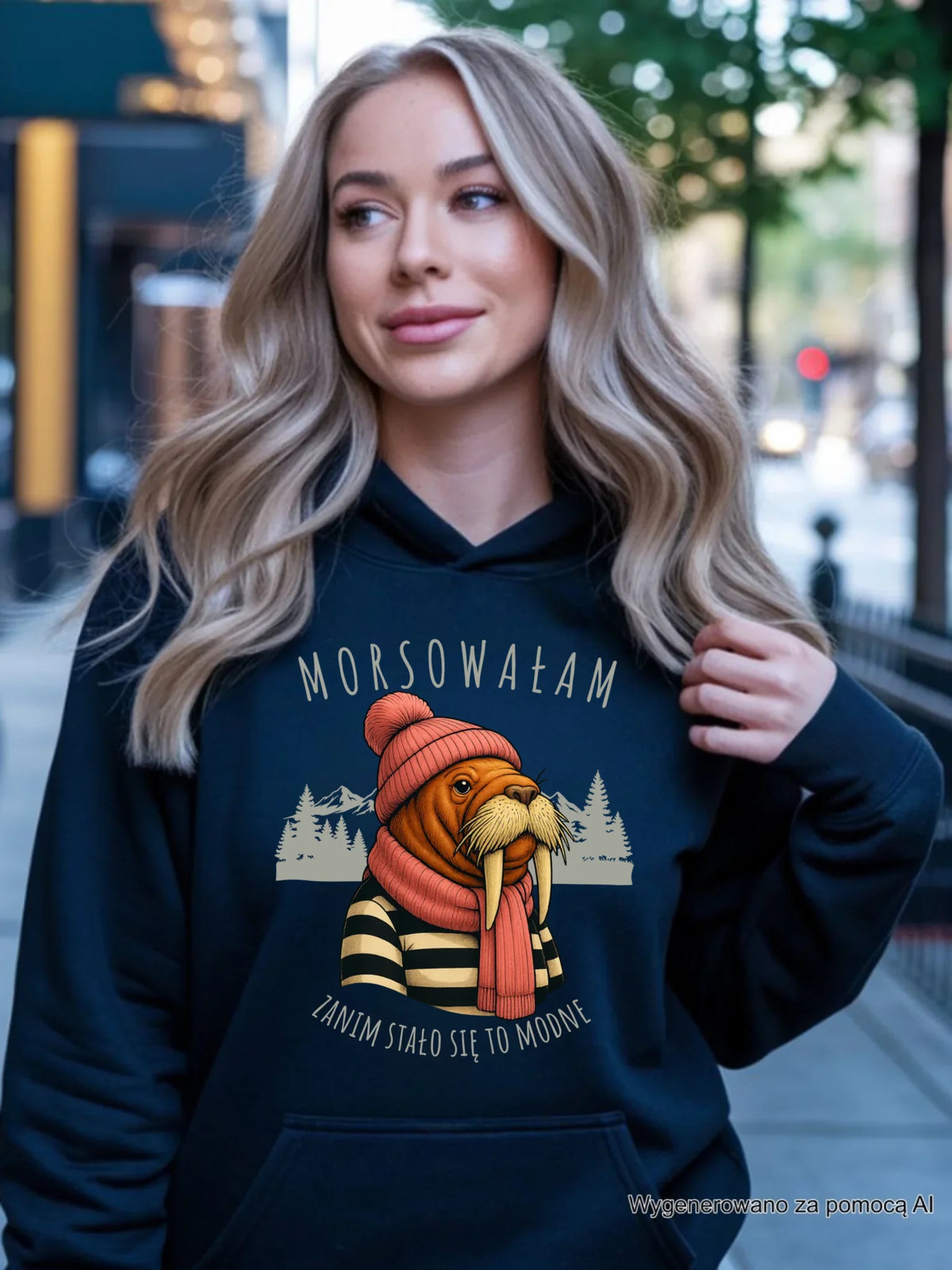Bluza damska z kapturem - prezent dla morsa - Morsowałam zanim stało się to modne - Mors HM21