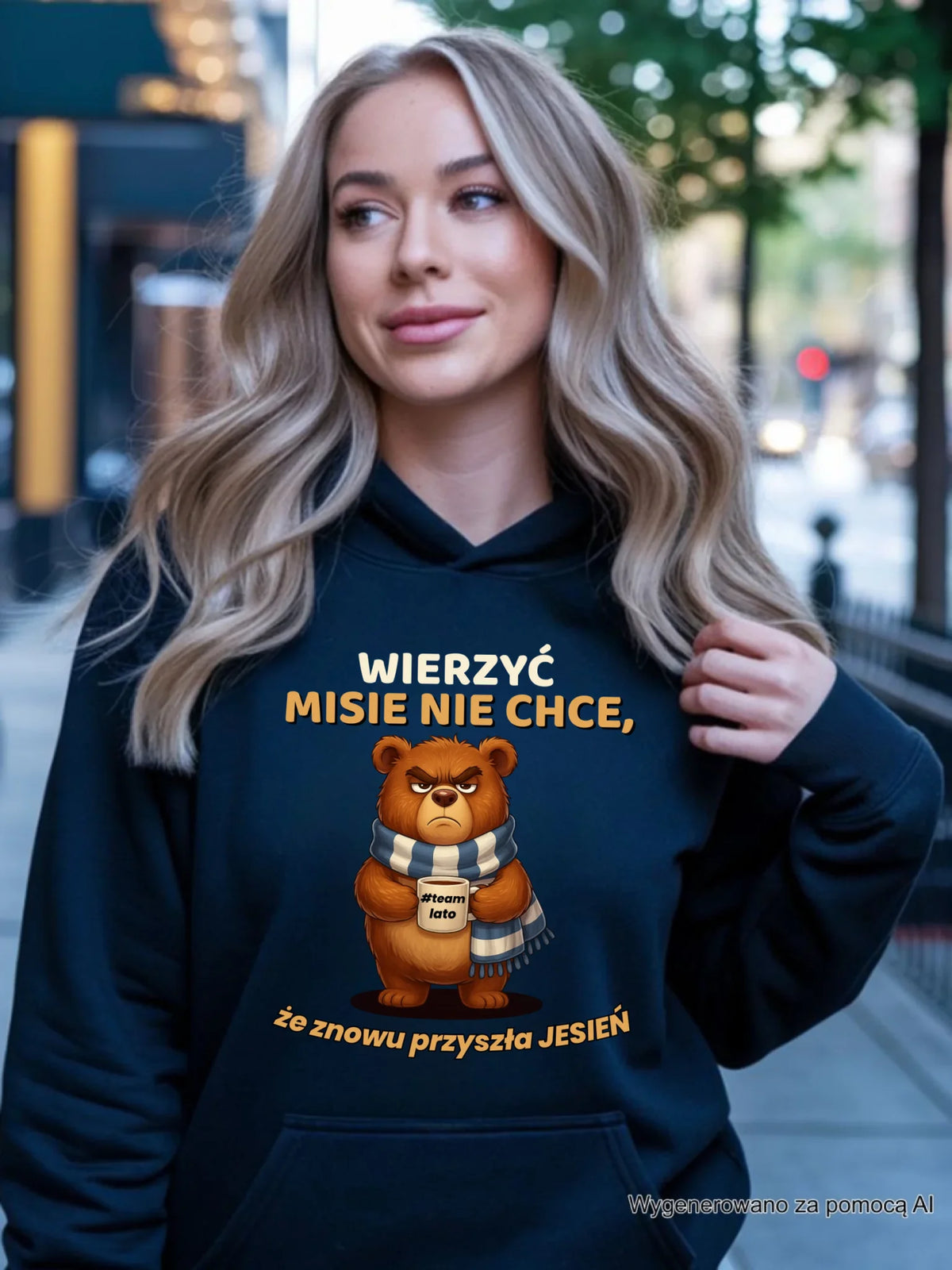 Bluza damska z kapturem jesienna - Wierzyć MISIE nie chce, że znowu przyszła jesień - Team lato JS35