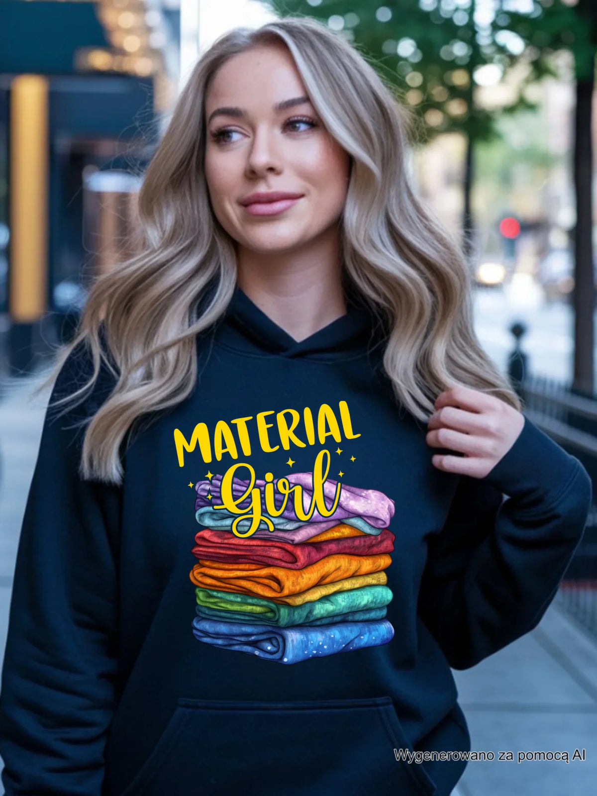 Bluza damska z kapturem szyciowa - prezent dla krawcowej - Material Girl HS02