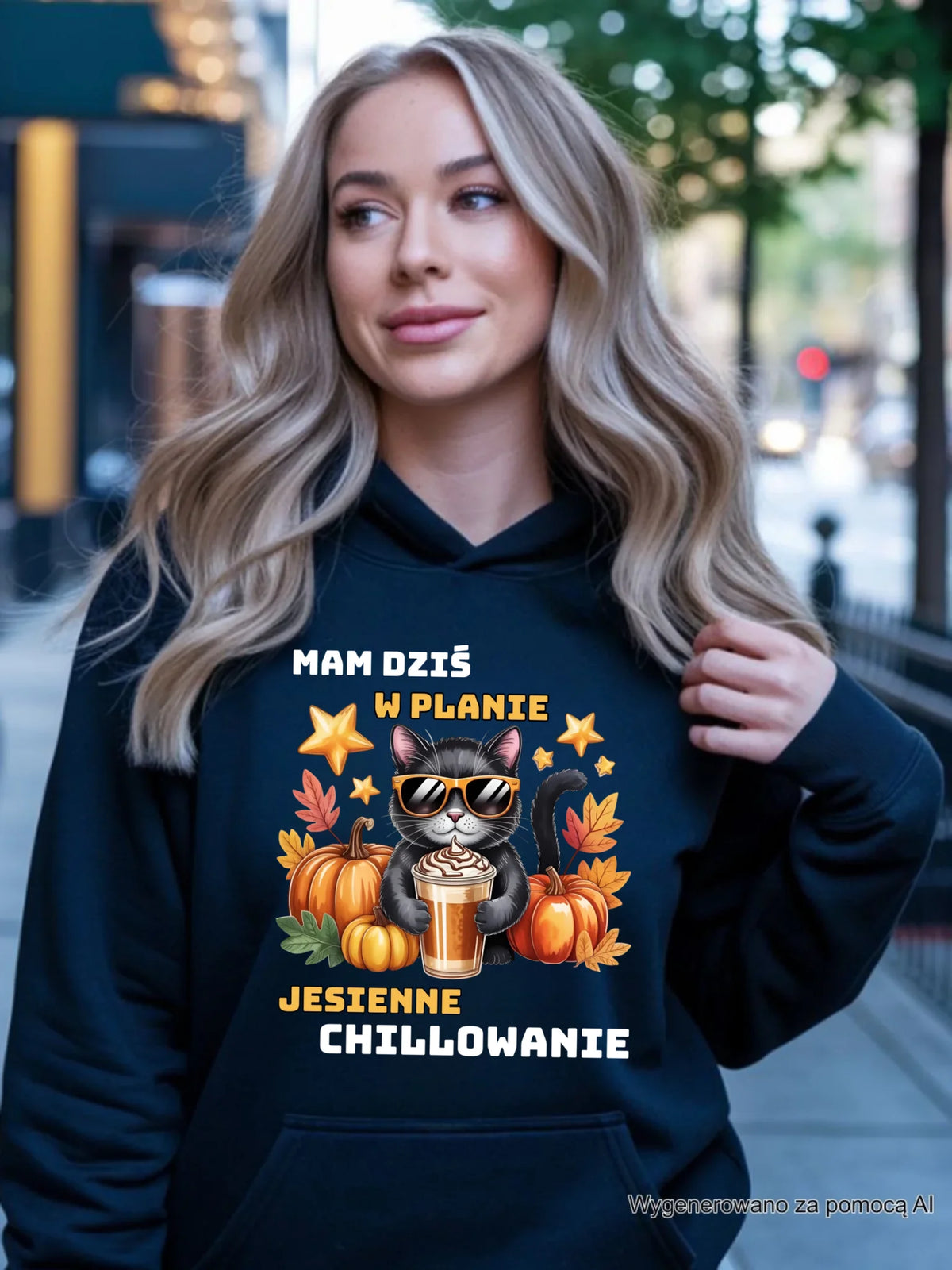 Bluza damska z kapturem jesienna - Mam dziś w planie jesienne chillowanie JS34