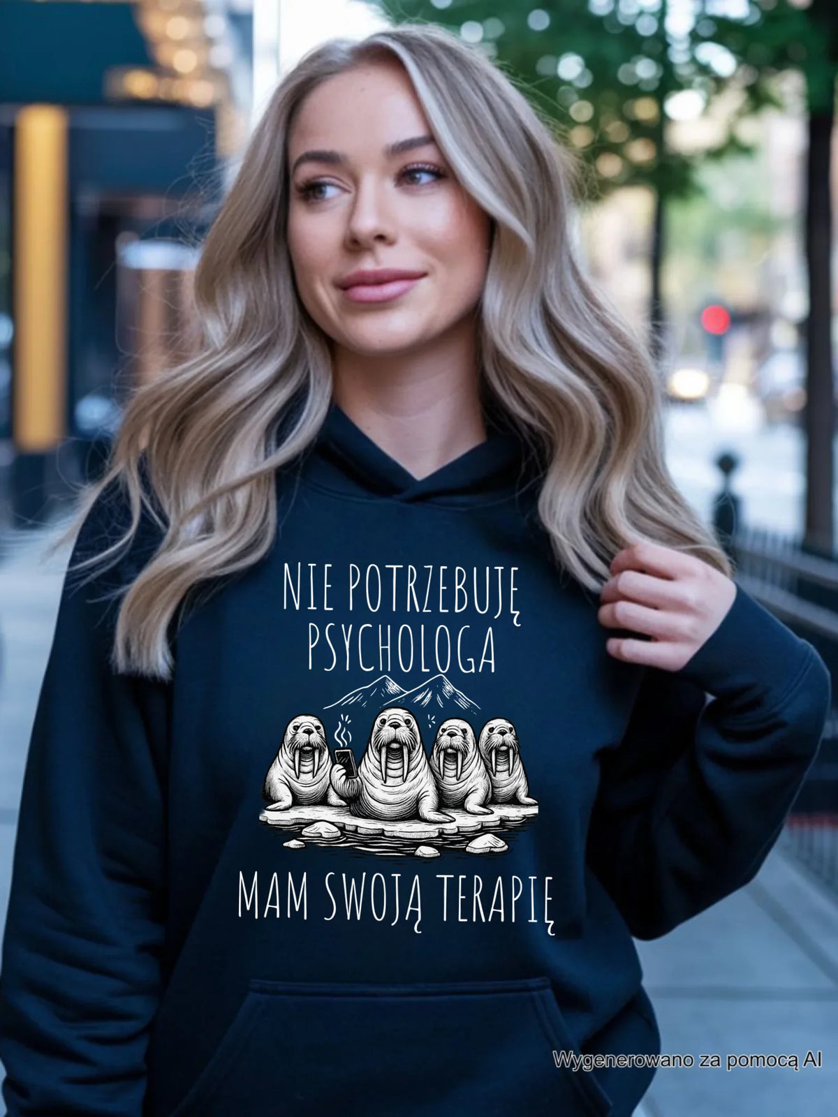 Bluza damska z kapturem - prezent dla morsa - Nie potrzebuję psychologa HM14