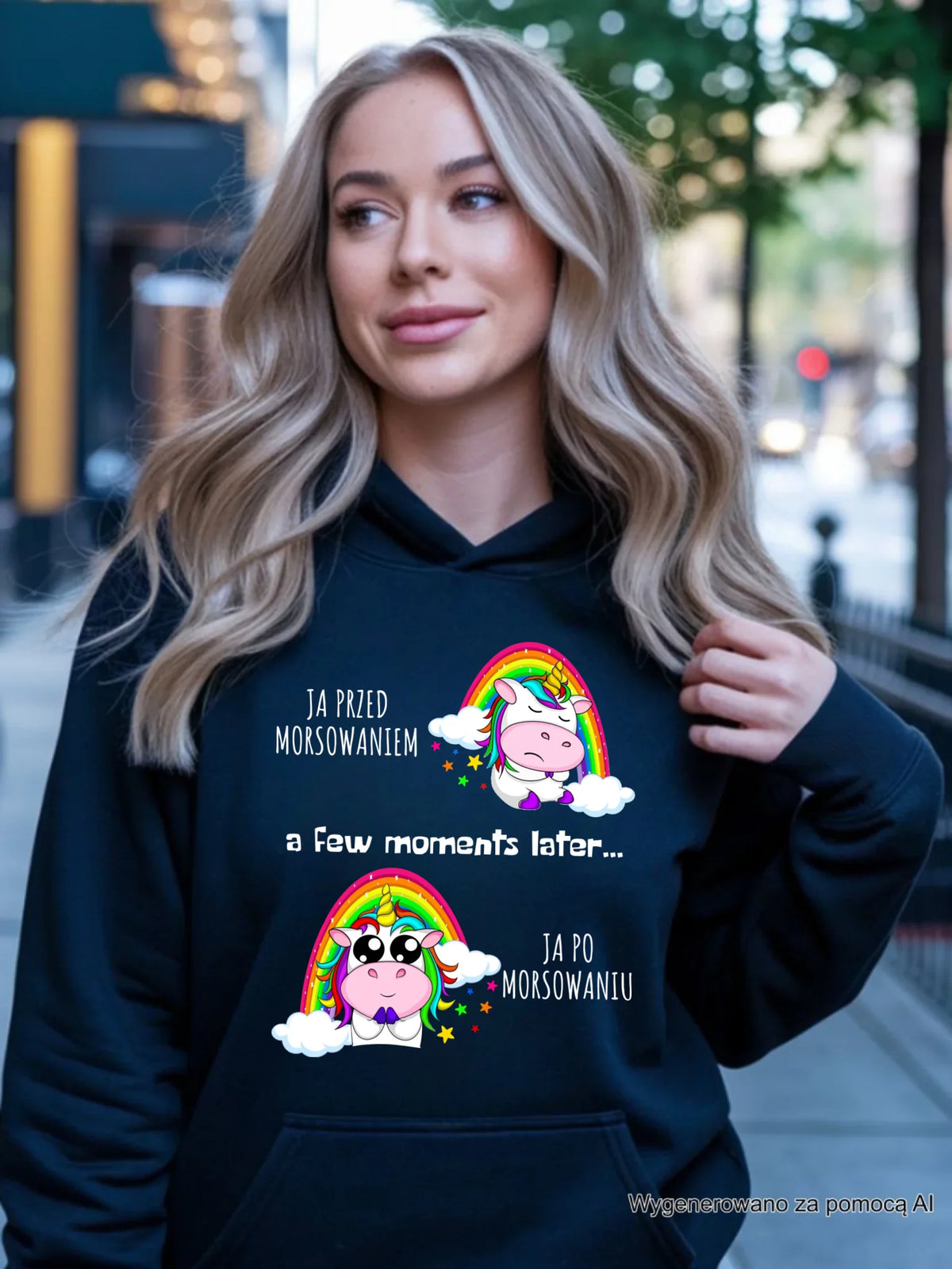 Bluza damska z kapturem - prezent dla morsa - Jednorożec - Ja po morsowaniu HM11