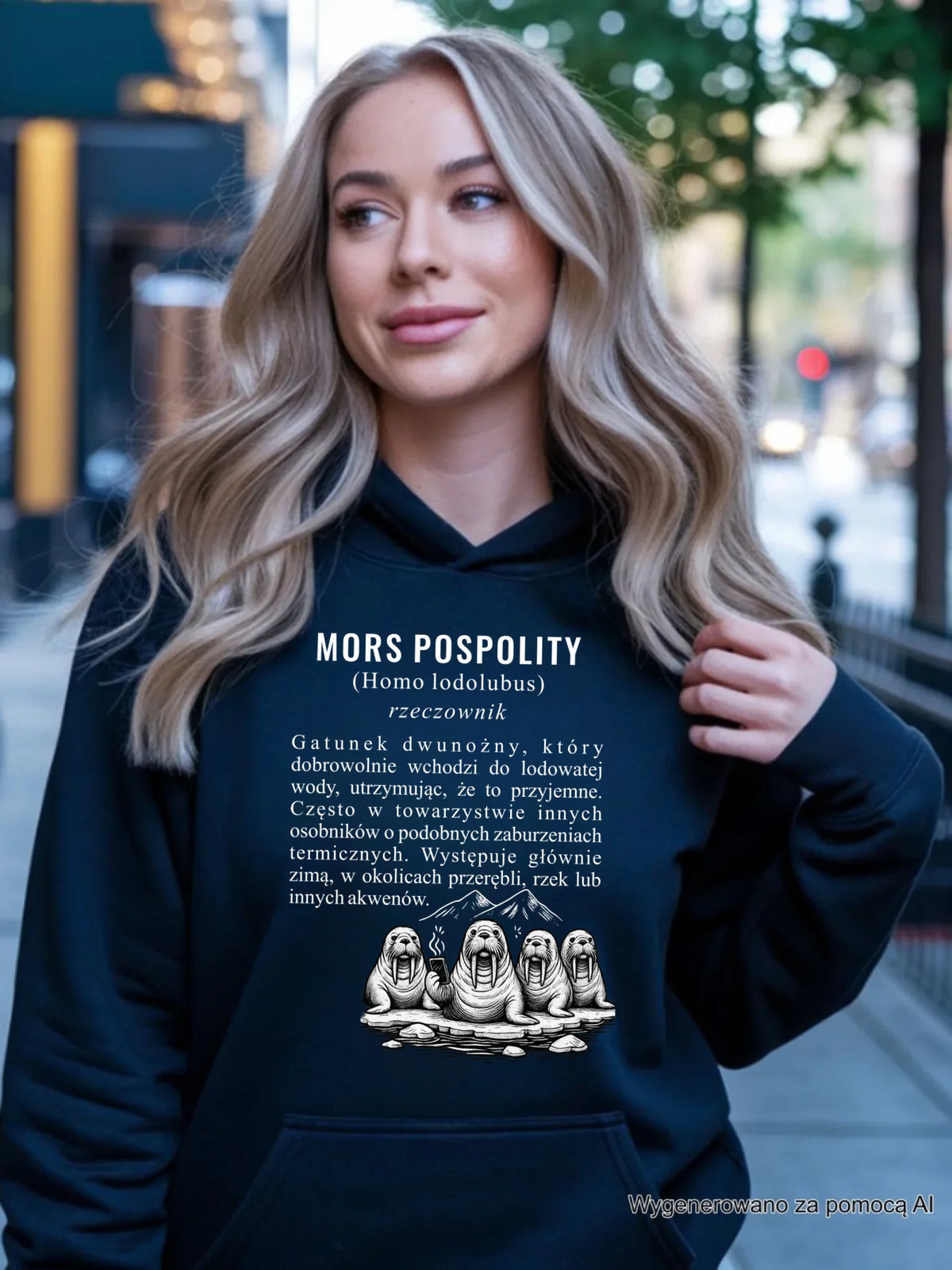 Bluza damska z kapturem - prezent dla morsa - Mors pospolity [Homo lodolubus] HM12