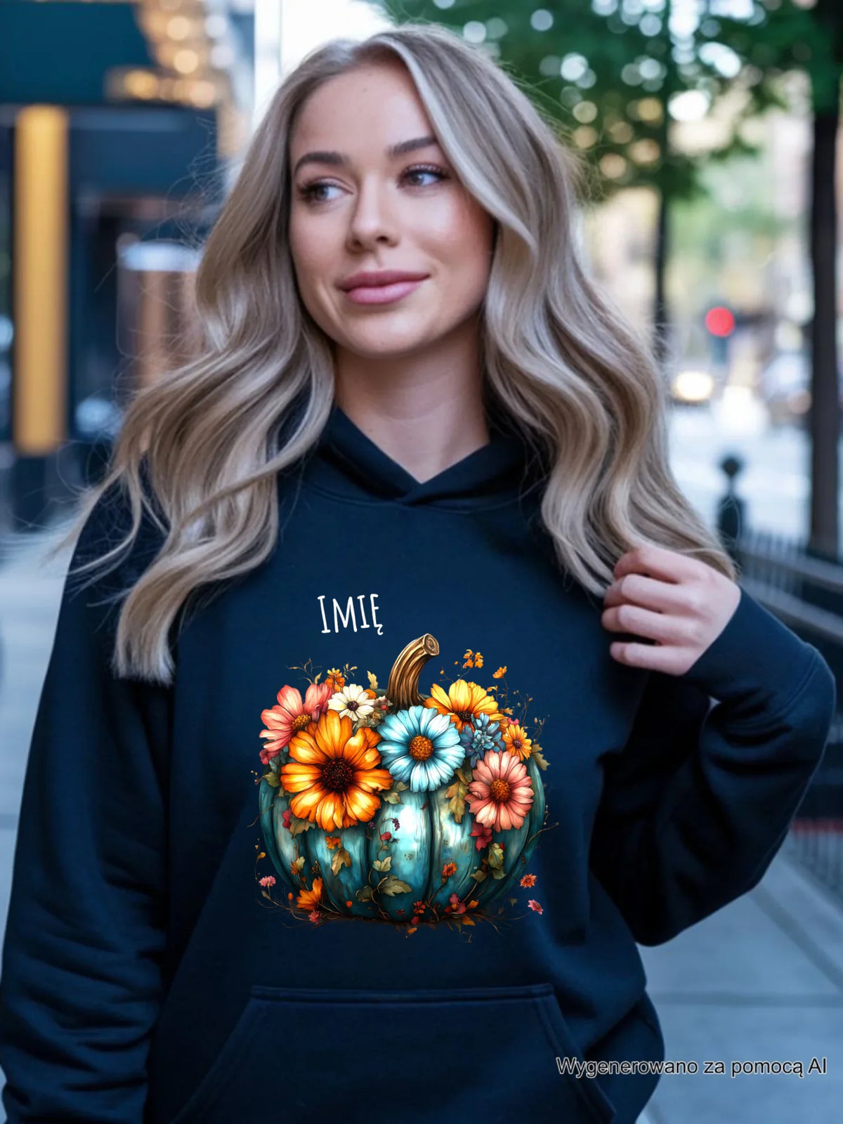Bluza damska z kapturem jesienna - Kwiatowa dynia - personalizowana JS27