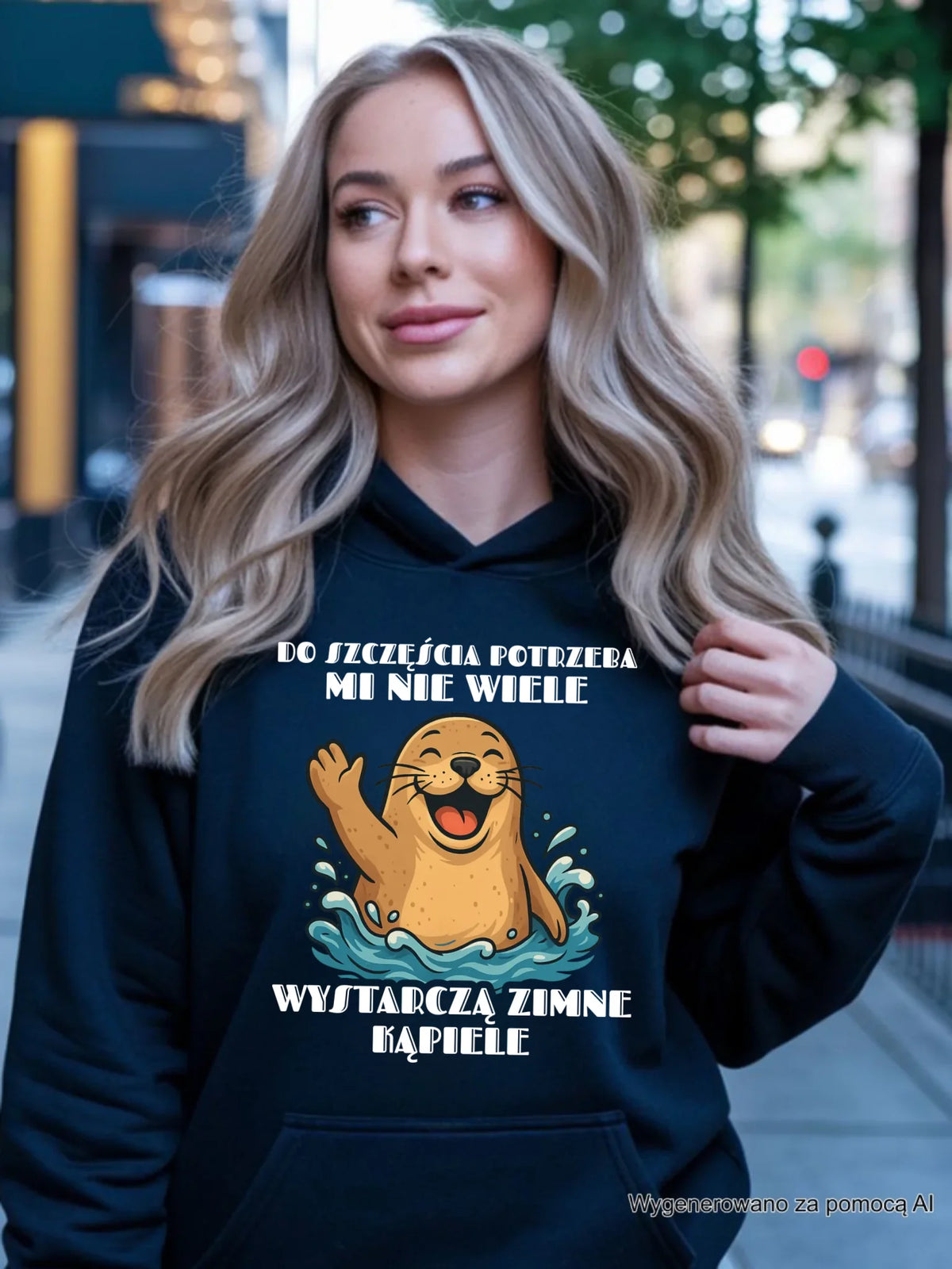 Bluza damska z kapturem - prezent dla morsa - Do szczęścia potrzeba mi nie wiele HM06