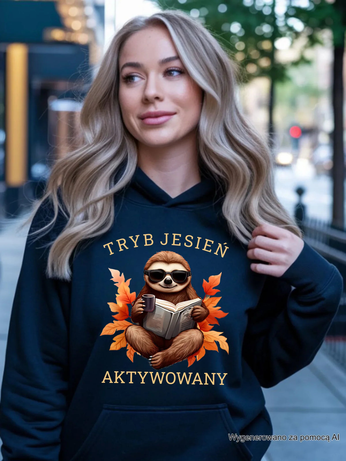 Bluza damska z kapturem jesienna - Leniwiec - Tryb jesień aktywowany JS23