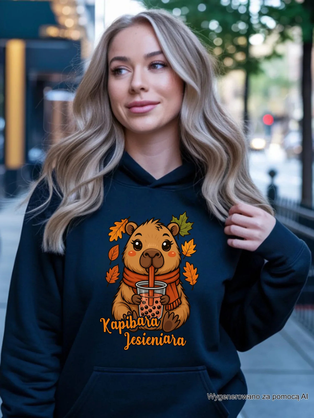 Bluza damska z kapturem jesienna - Kapibara Jesieniara JS19