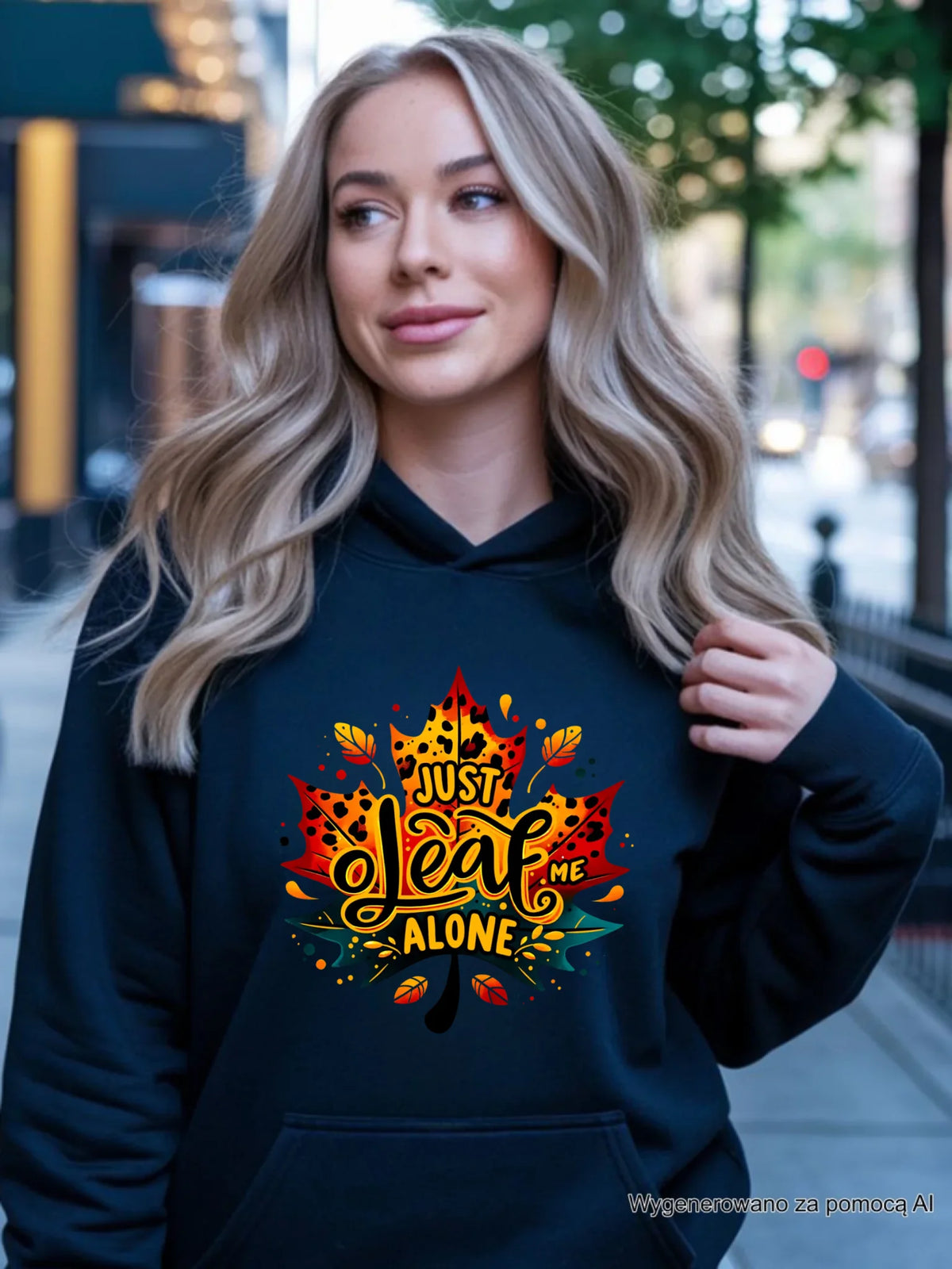 Bluza damska z kapturem jesienna - Just leaf me alone JS22