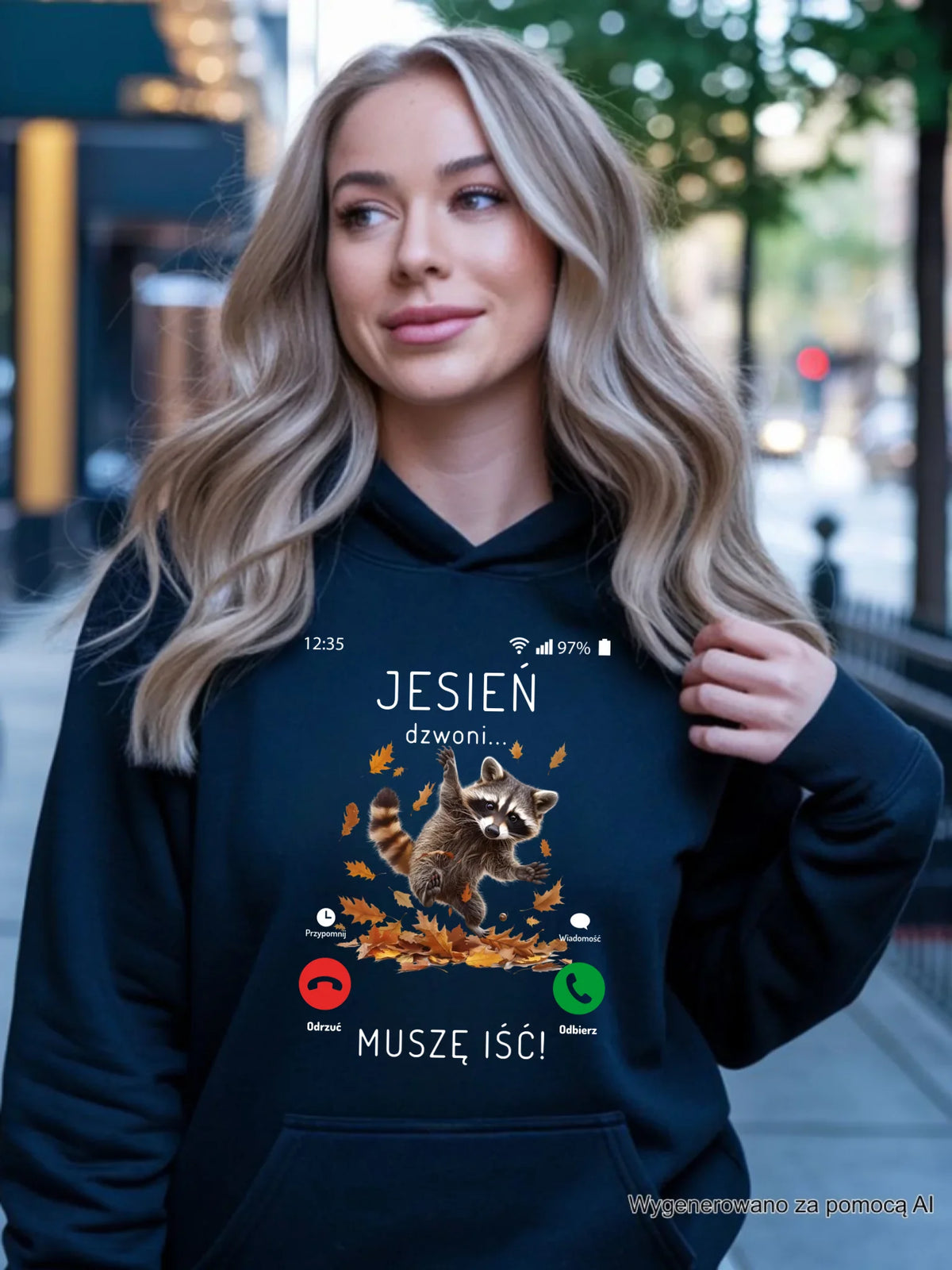 Bluza damska z kapturem jesienna - Jesień dzwoni muszę iść JS18