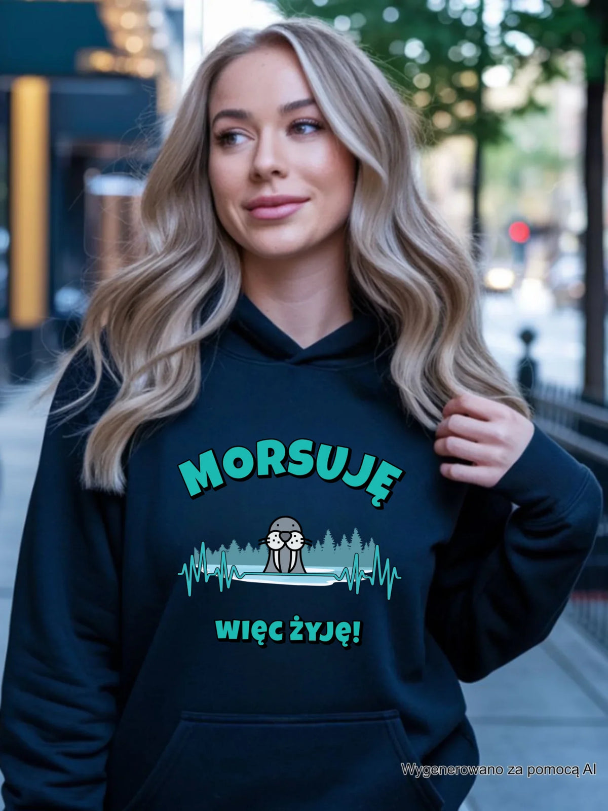 Bluza damska z kapturem - prezent dla morsa - Morsuję więc żyję - Mors HM02
