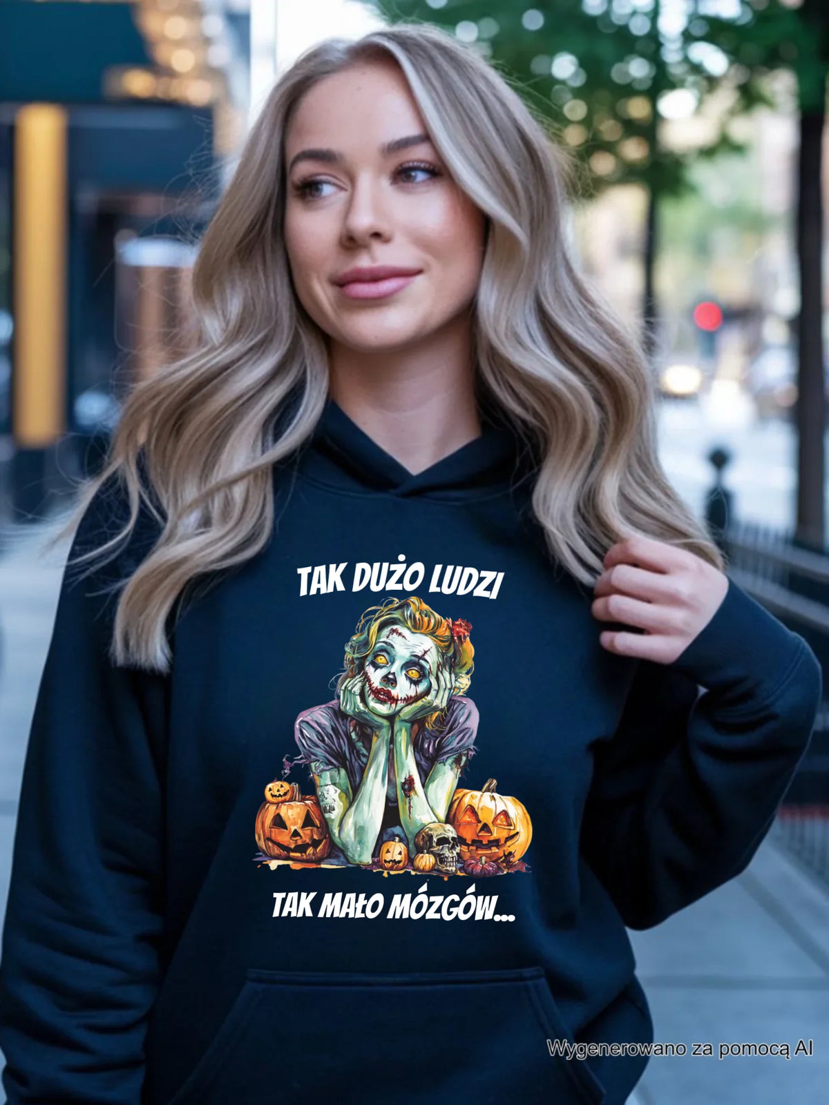 Bluza damska z kapturem na Halloween - Zombie - Tak mało mózgów HL31