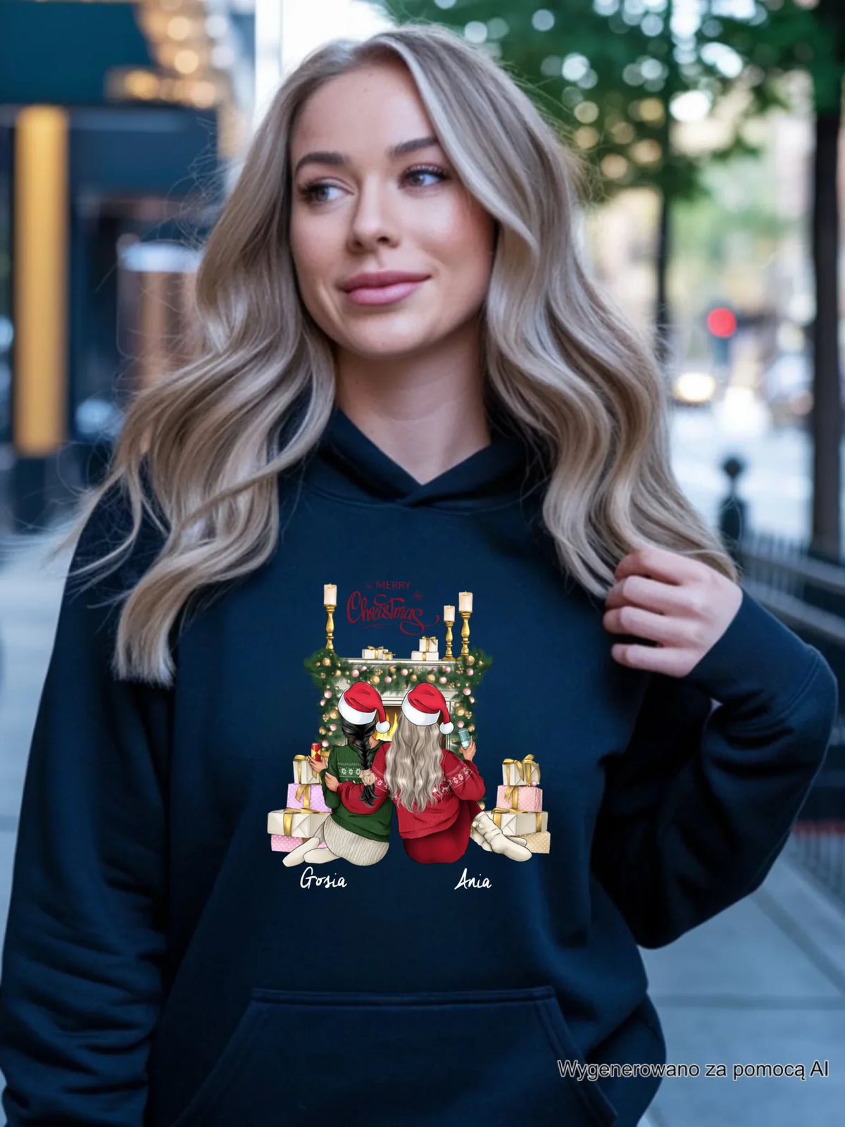 Bluza damska z kapturem świąteczna - prezent dla przyjaciółki - personalizowane postacie 2-4 osoby PR04
