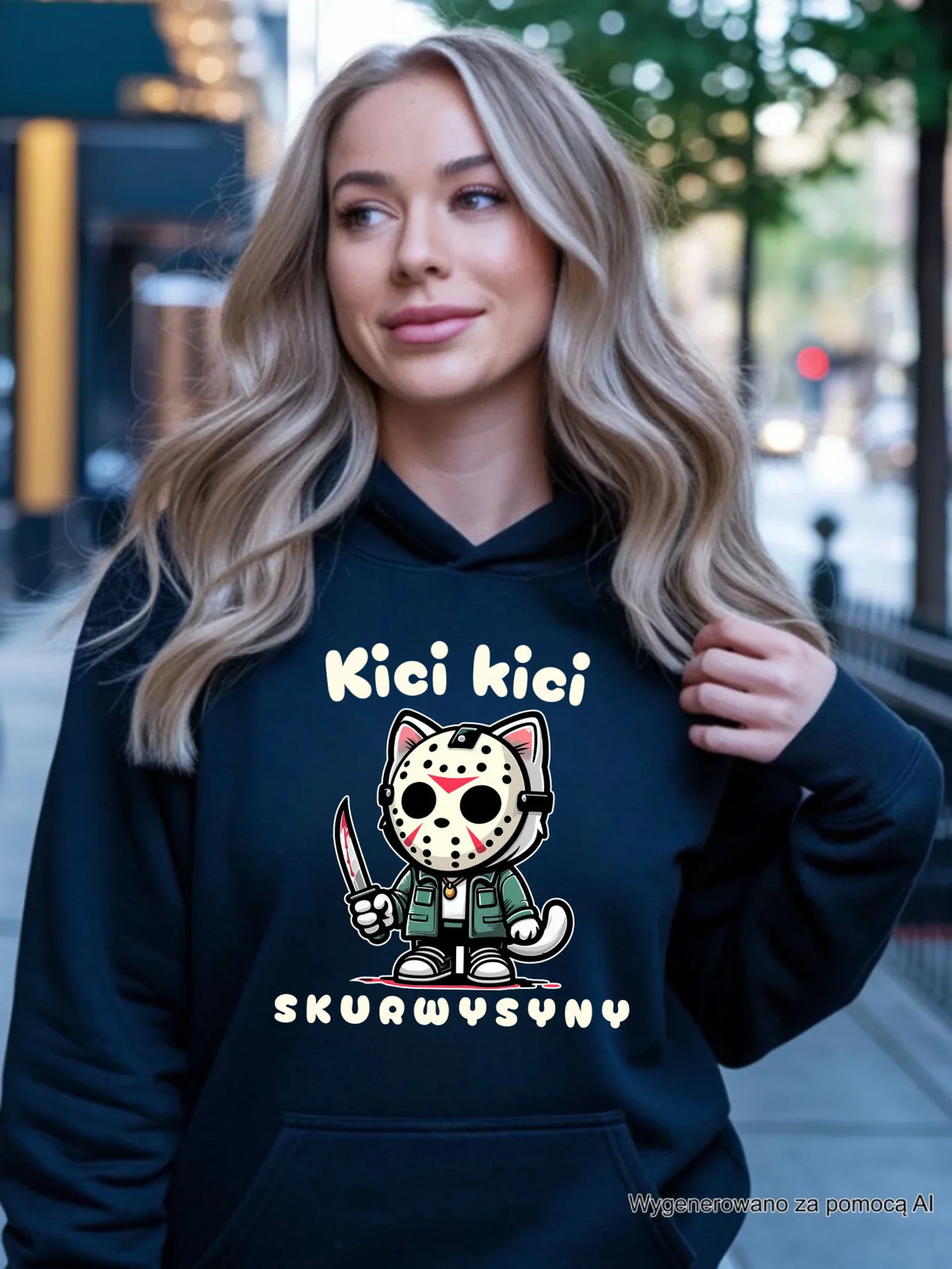Bluza damska z kapturem na Halloween - Kici kici sk*rwysyny - bez cenzury HL28
