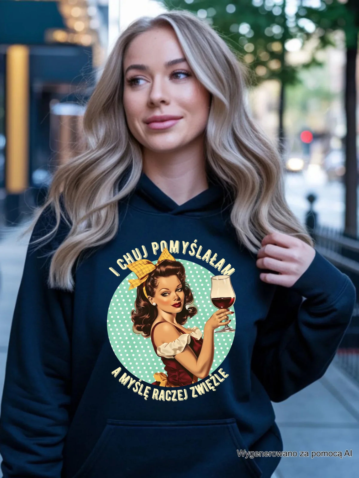 Bluza damska z kapturem retro - I ch*j pomyślałam, a myślę raczej zwięźle - bez cenzury DZ13