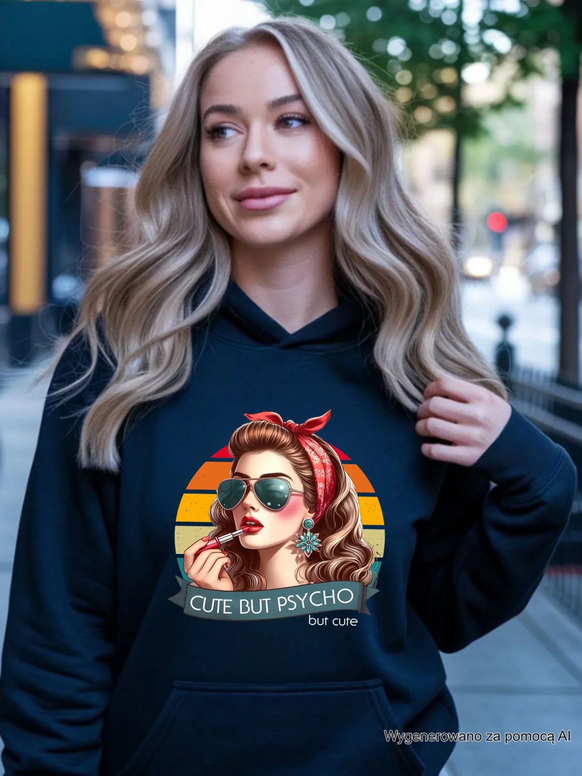 Bluza damska z kapturem – Cute but psycho - w stylu retro DZ09