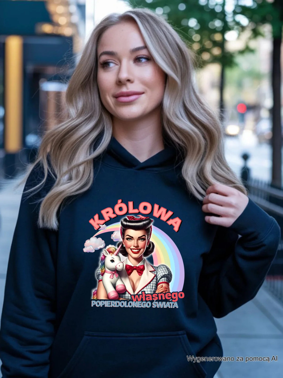 Bluza damska z kapturem retro – Królowa własnego popierd*onego świata - bez cenzury DZ08