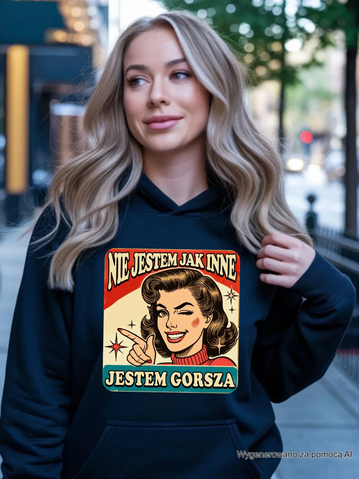 Bluza damska z kapturem - Nie jestem jak inne, jestem gorsza - w stylu retro DZ07