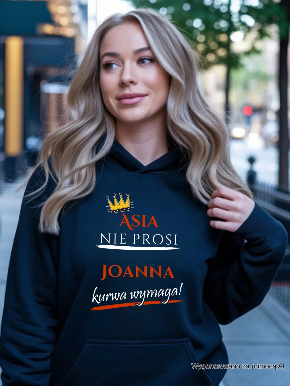 Bluza damska z kapturem - Nie prosi, ku**a wymaga - bez cenzury - personalizowana DZ18