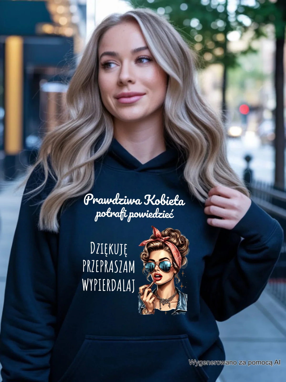 Bluza damska z kapturem - Prawdziwa kobieta - bez cenzury DZ15