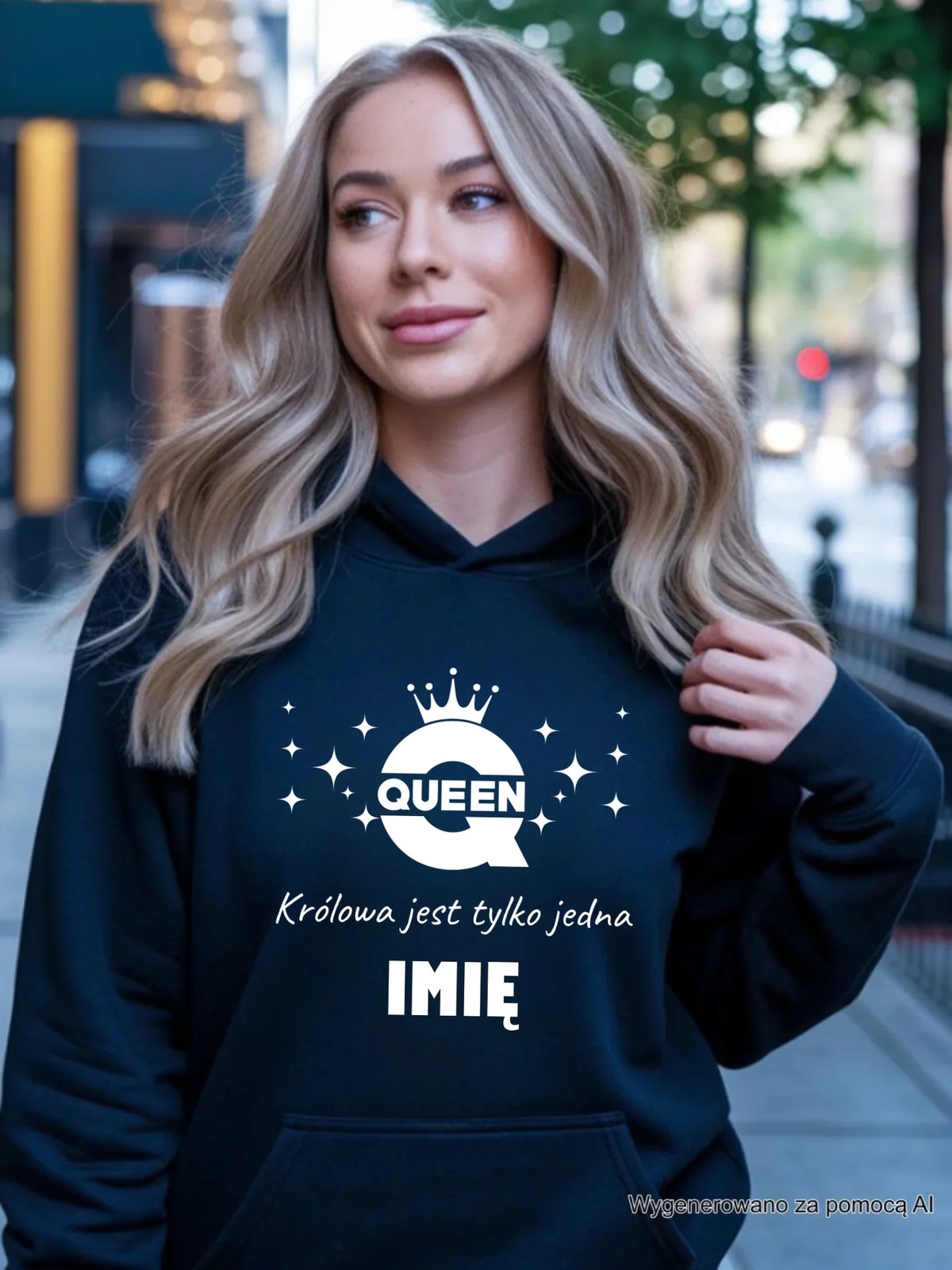 Bluza damska z kapturem - Queen Królowa jest tylko jedna - personalizowana W40