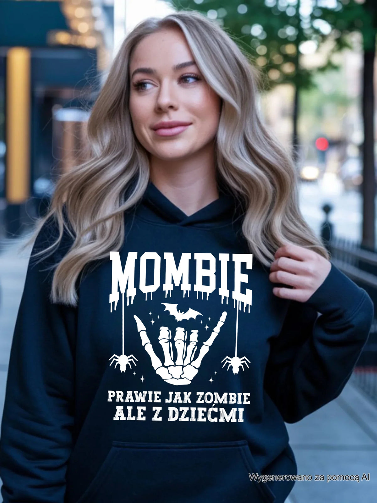 Bluza damska z kapturem dla mamy - Mombie - zombie z dziećmi HL18