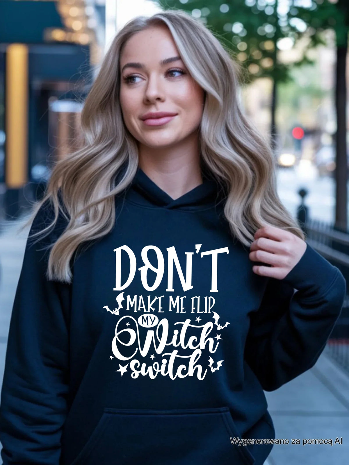 Bluza damska z kapturem na Halloween - Don't make me flip my witch switch - śmieszna HL11