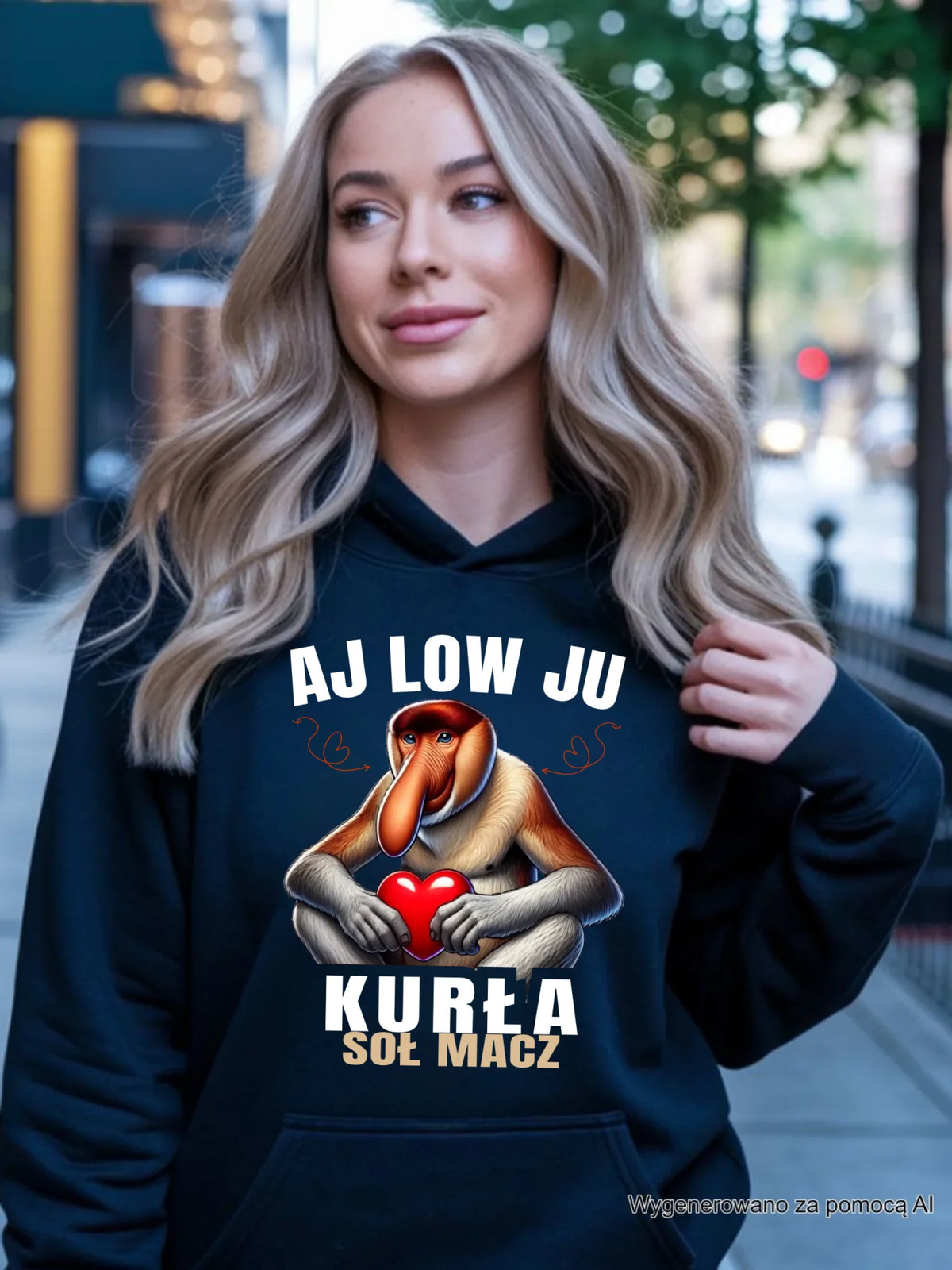 Bluza damska z kapturem dla par - Janusz nosacz - Aj low ju kurła W26